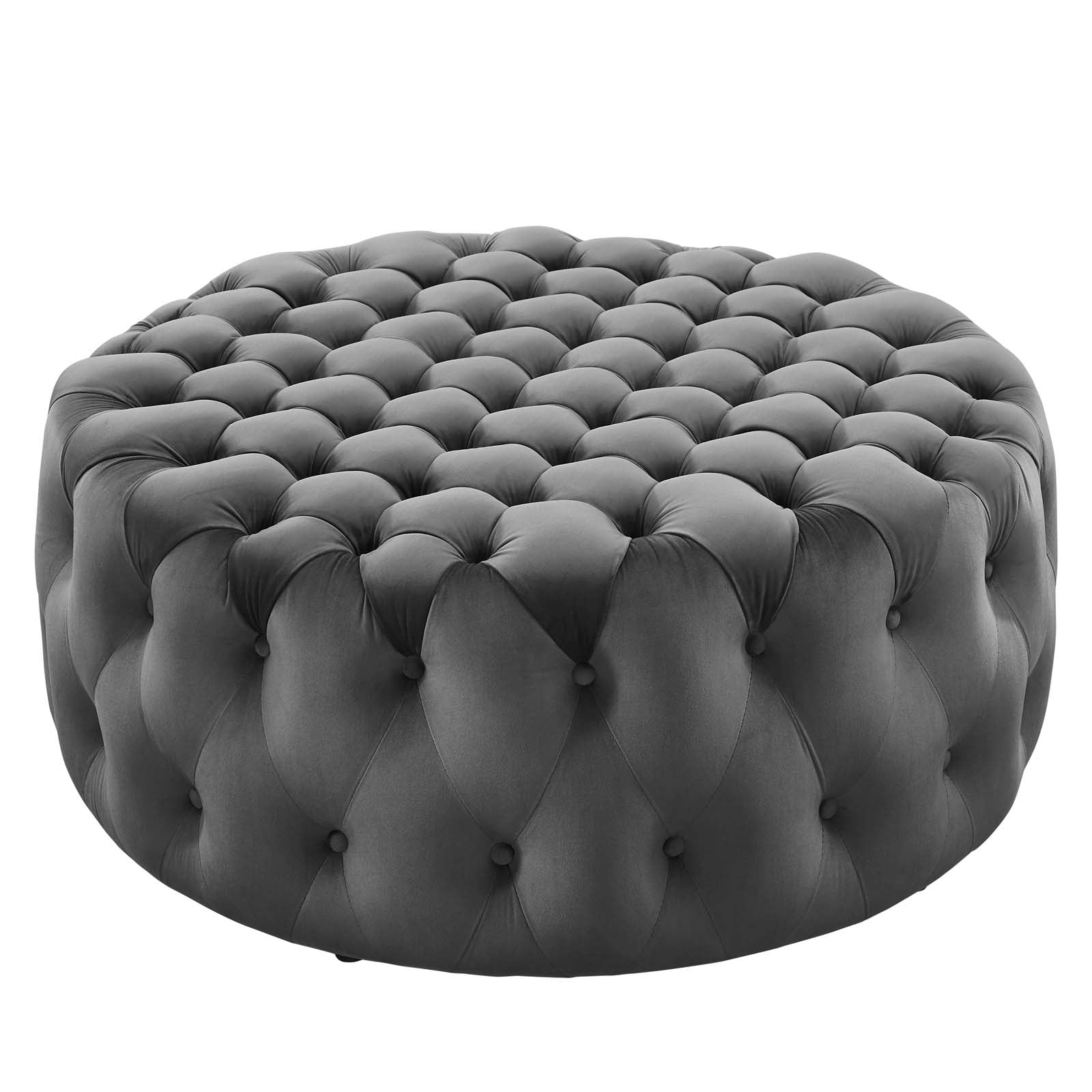 Modway Ottomans & Stools - Amour Tufted Button Large Round Performance Velvet Ottoman Gray