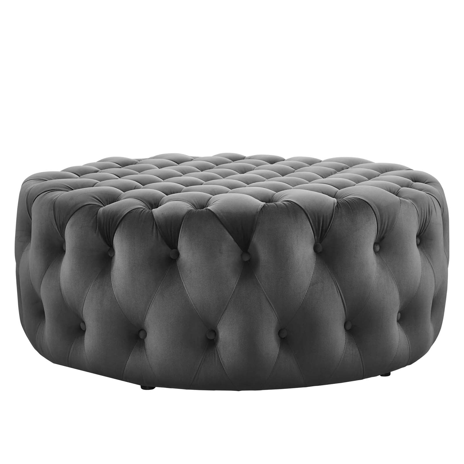 Modway Ottomans & Stools - Amour Tufted Button Large Round Performance Velvet Ottoman Gray