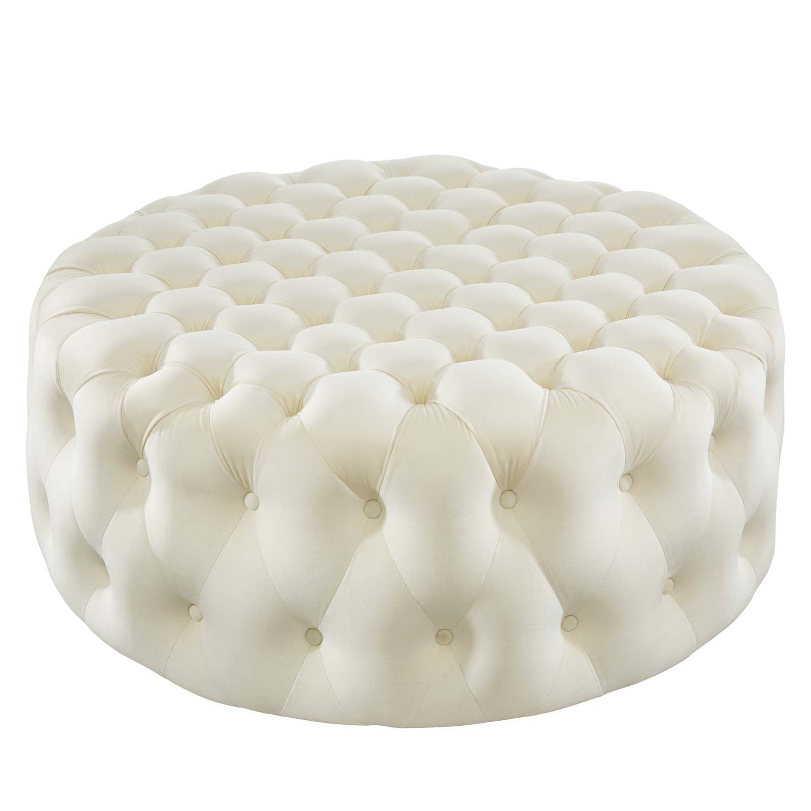 Modway Ottomans & Stools - Amour Tufted Button Large Round Performance Velvet Ottoman Ivory