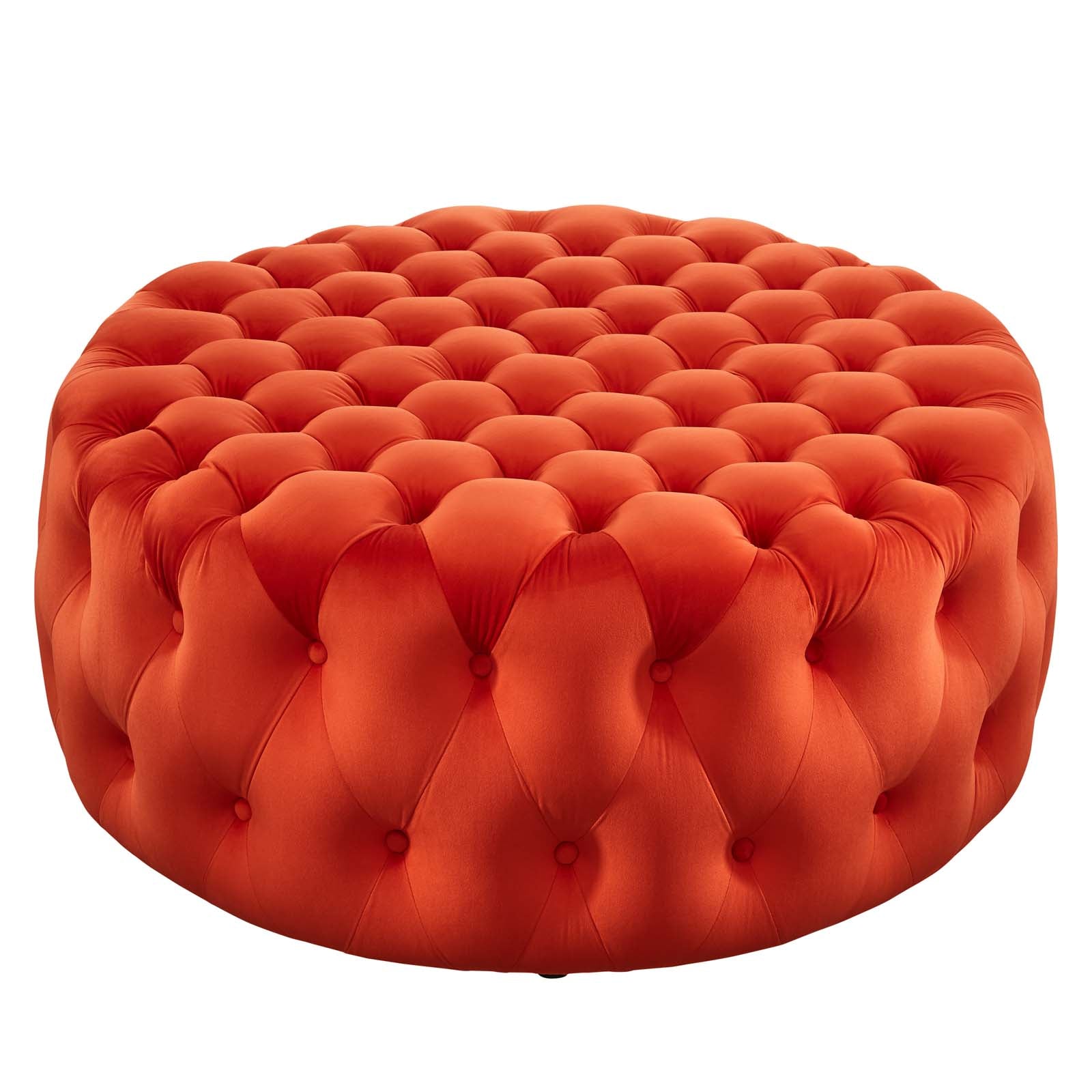 Modway Ottomans & Stools - Amour Tufted Button Large Round Performance Velvet Ottoman Orange