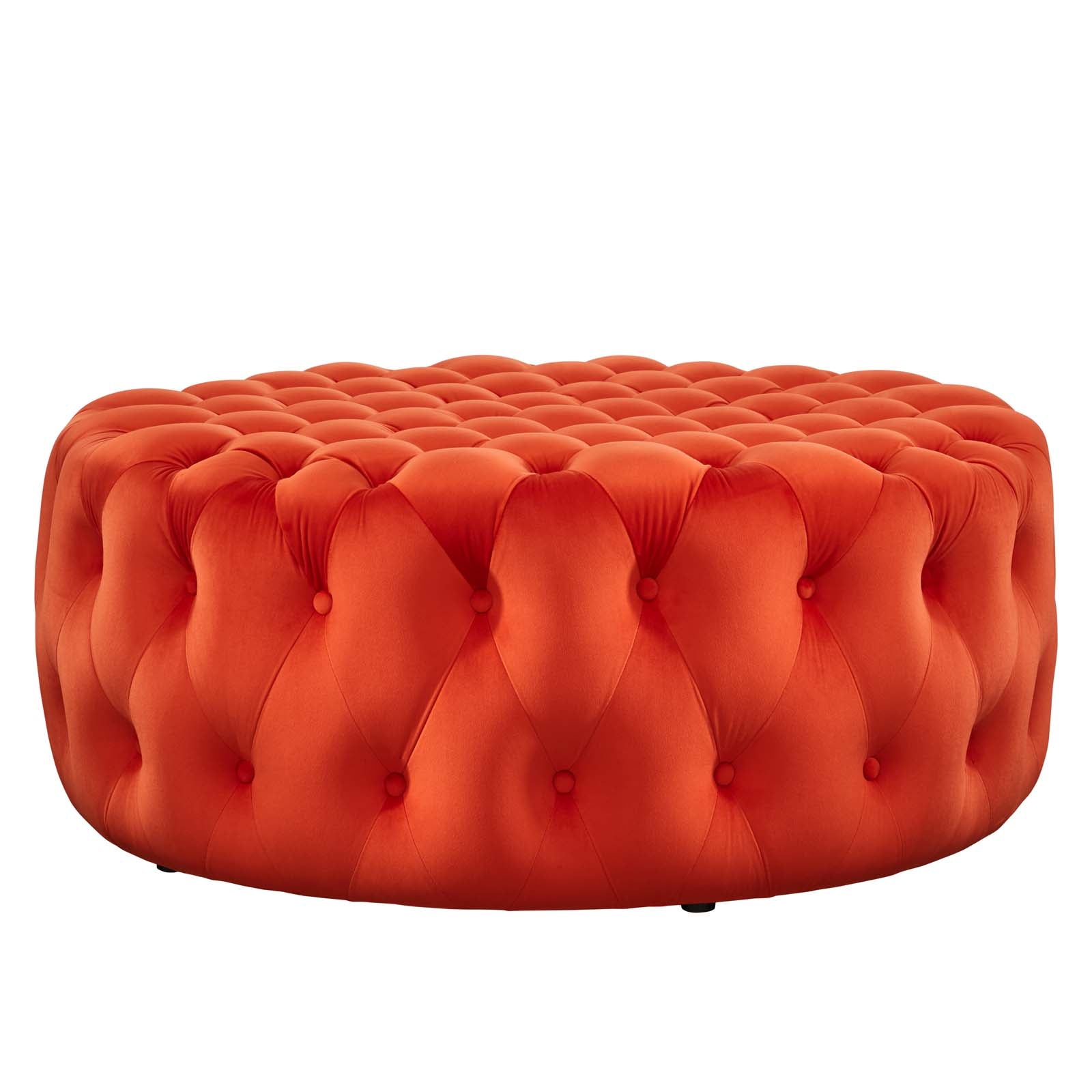 Modway Ottomans & Stools - Amour Tufted Button Large Round Performance Velvet Ottoman Orange