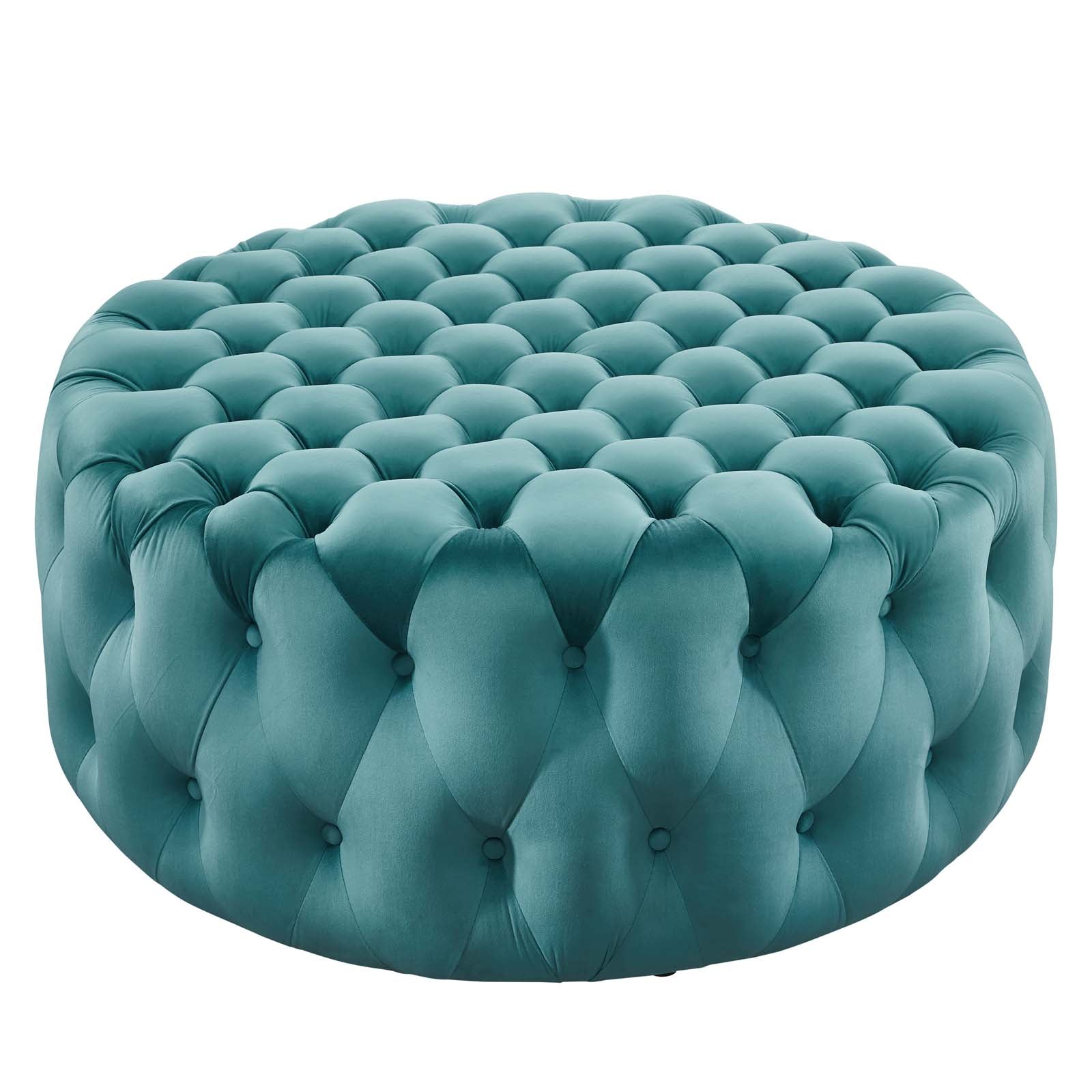 Modway Ottomans & Stools - Amour Tufted Button Large Round Performance Velvet Ottoman Sea Blue