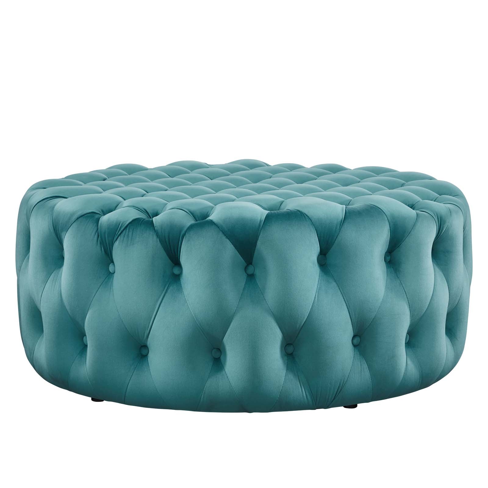 Modway Ottomans & Stools - Amour Tufted Button Large Round Performance Velvet Ottoman Sea Blue