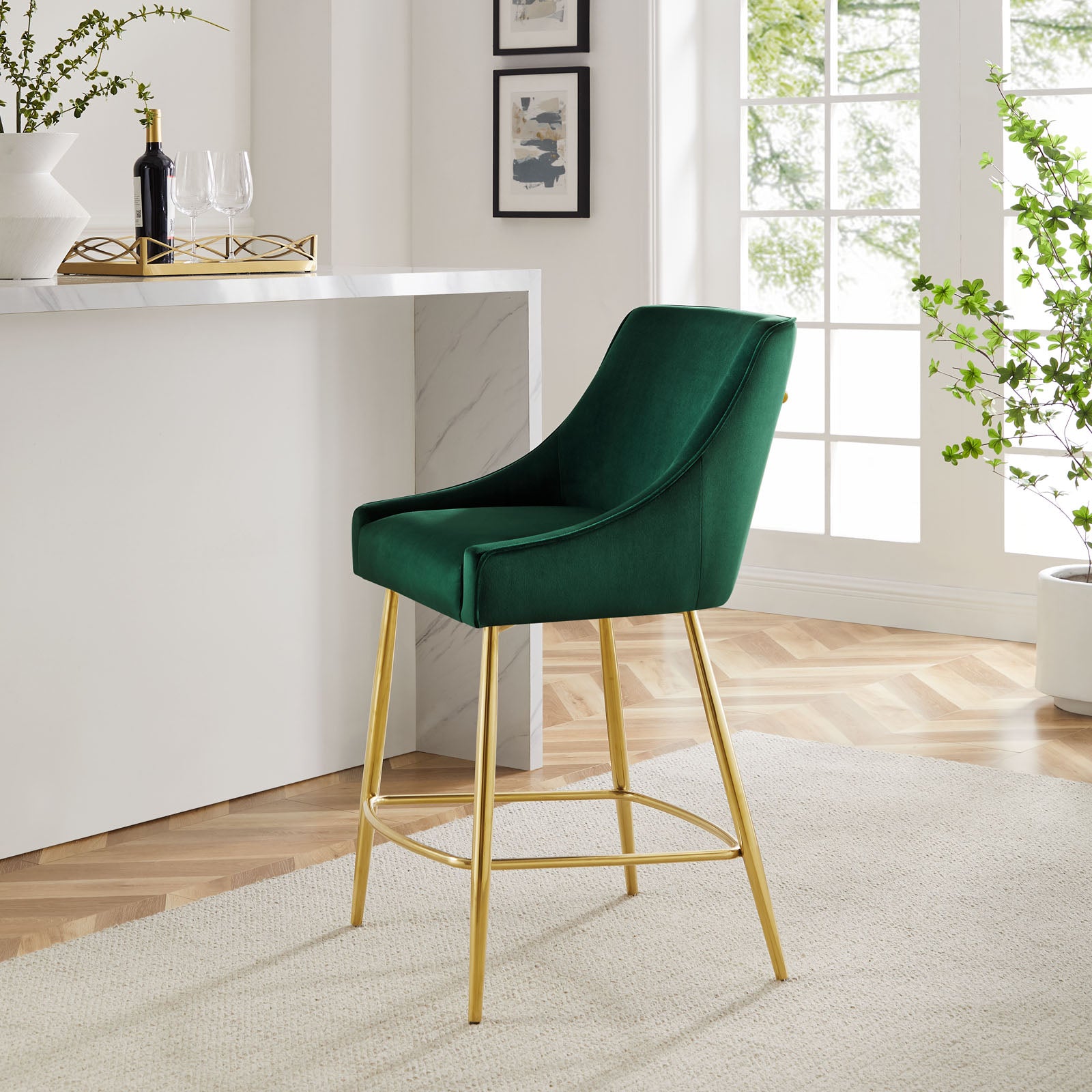 Green velvet counter discount stools