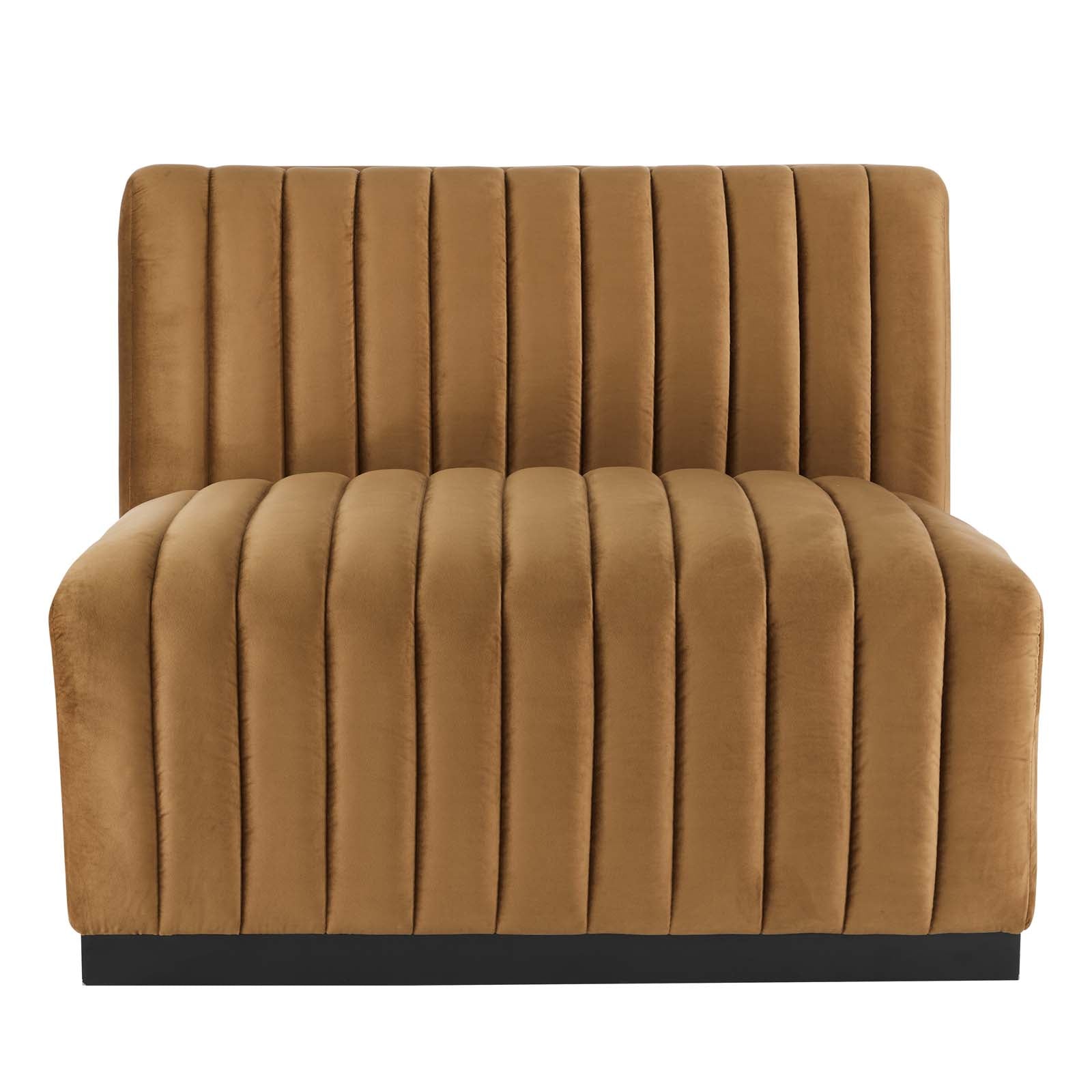 Modway Accent Chairs - Conjure Channel Tufted Performance Velvet Armless Chair Black Cognac