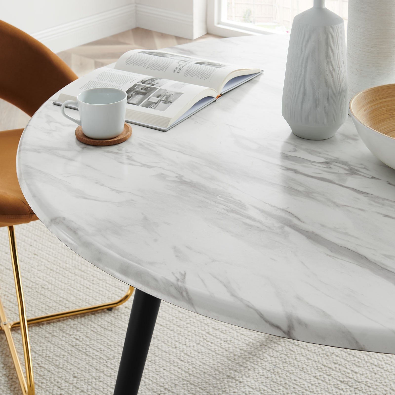 Modway Dining Tables - Gallant 50" Round Performance Artificial Marble Dining Table Black White