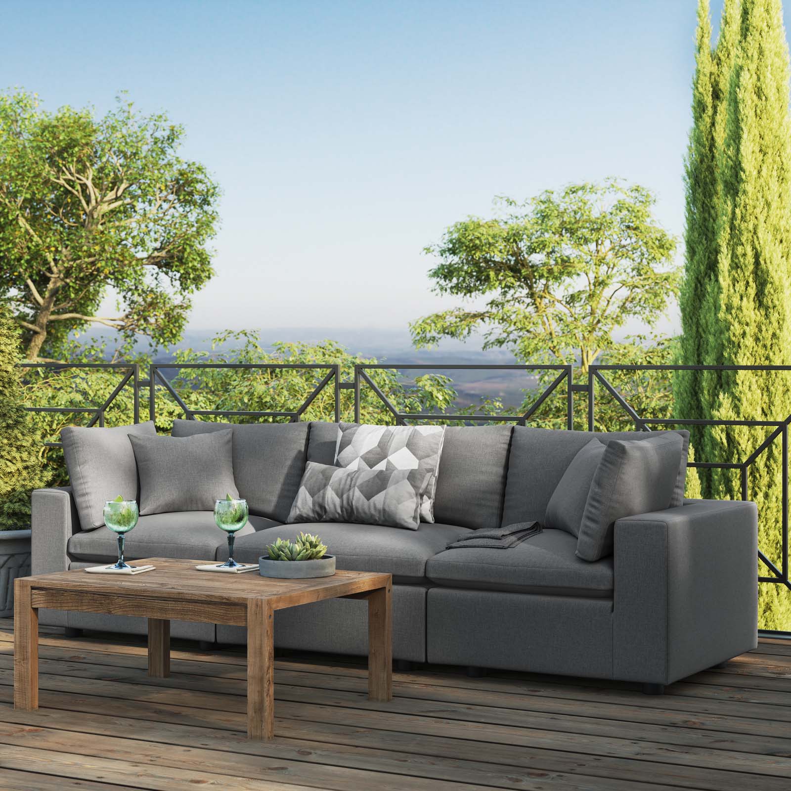 Modway Outdoor Sofas - Commix Overstuffed Outdoor Patio Sofa Charcoal