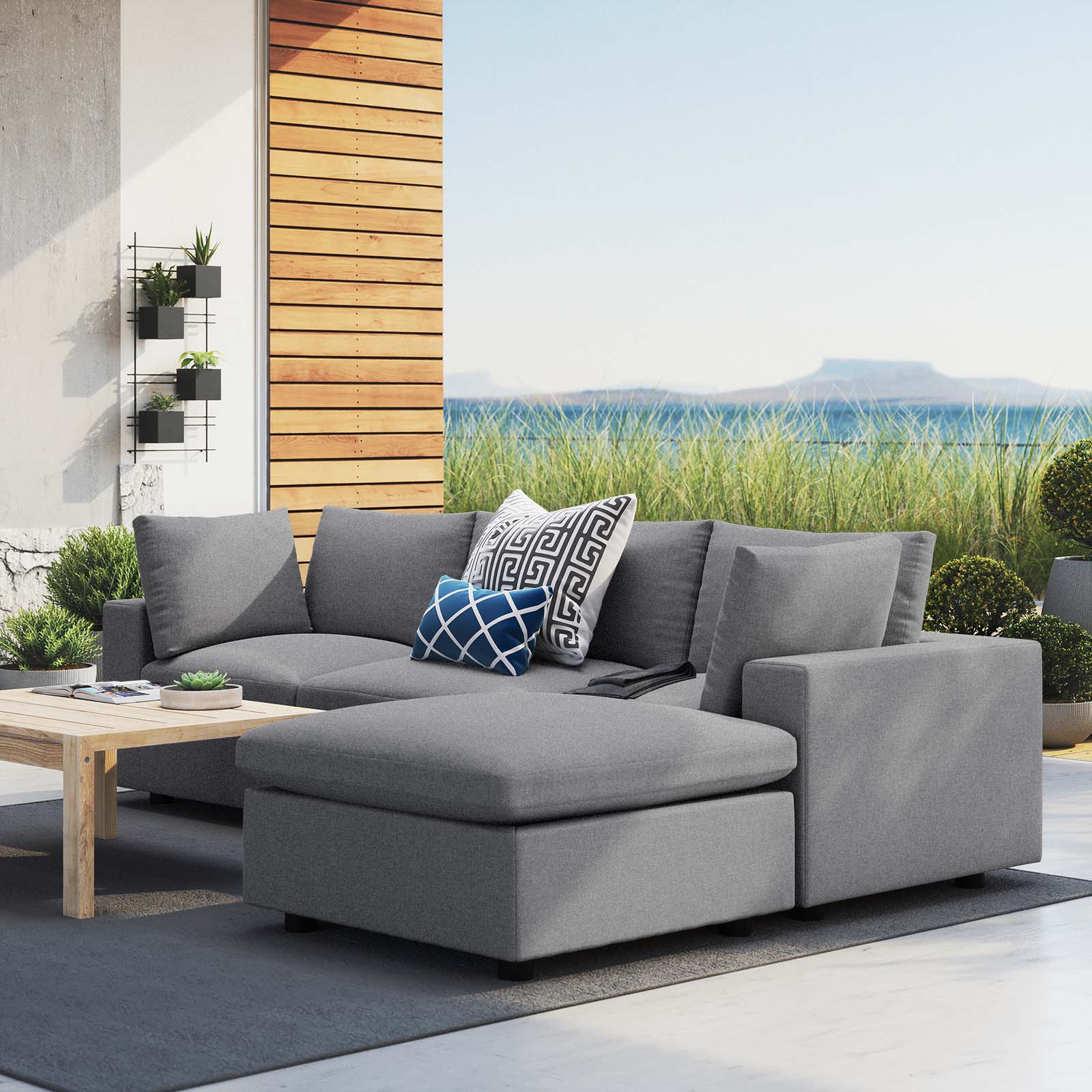 Modway Outdoor Sofas - Commix 108" 4-Piece Sunbrella Outdoor Patio Sectional Sofa Gray