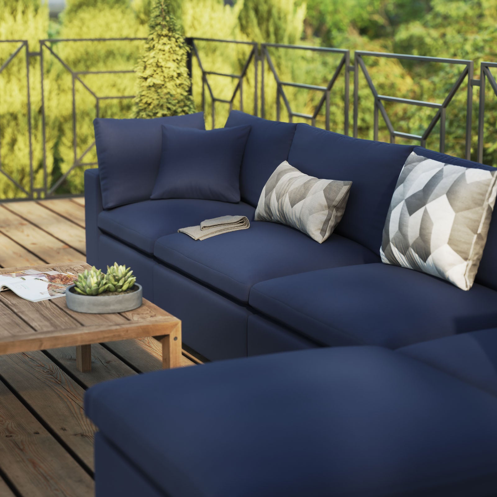 Commix 5 Piece Outdoor 144 W Patio Sectional Sofa Navy