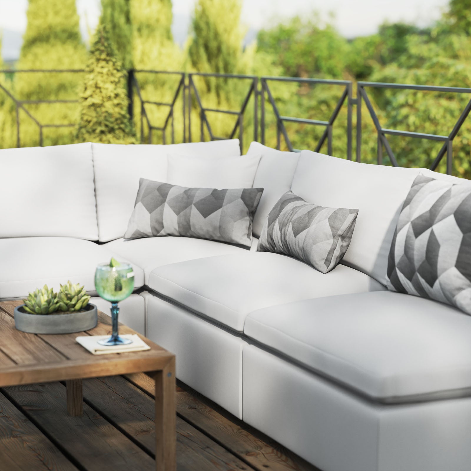 Modway Outdoor Sofas - Commix 5-Piece Outdoor Sectional Sofa White