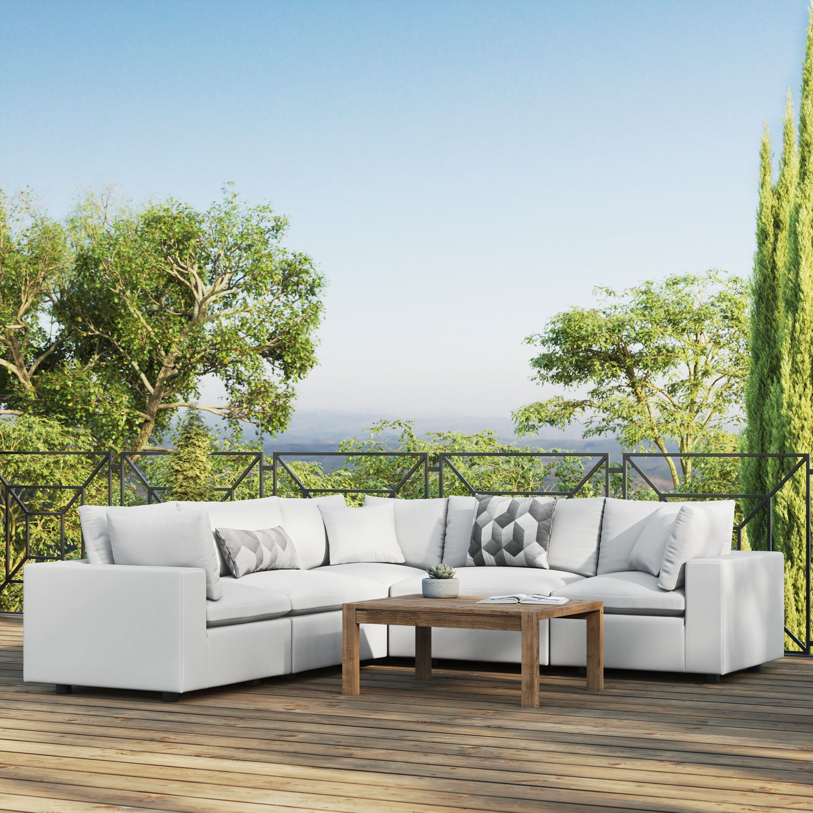 Modway Outdoor Sofas - Commix 5-Piece Outdoor Patio Sectional Sofa White