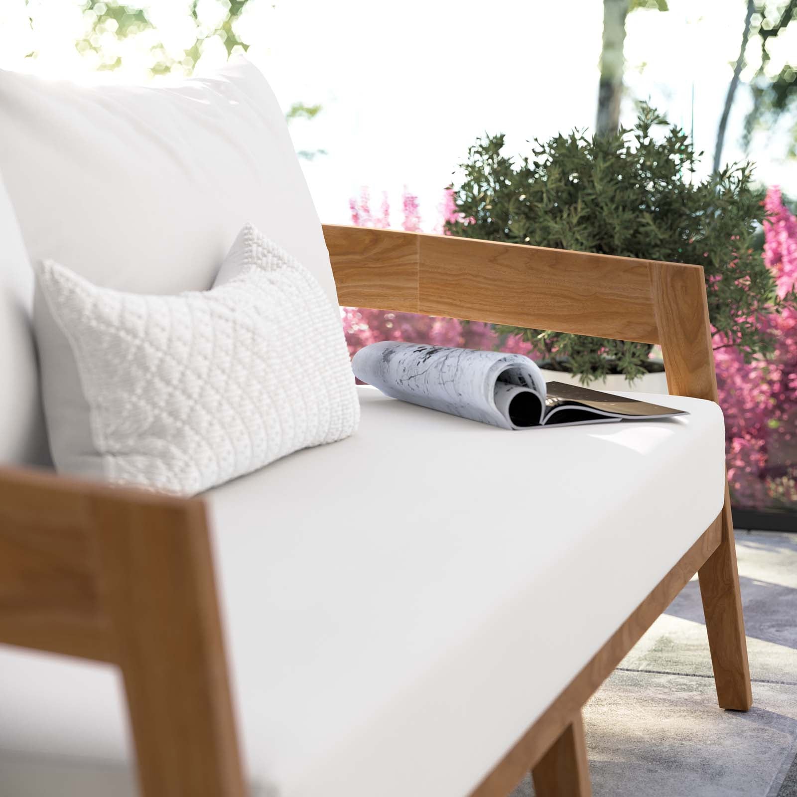 Modway Outdoor Sofas - Brisbane Teak Wood Outdoor Patio Loveseat Natural White