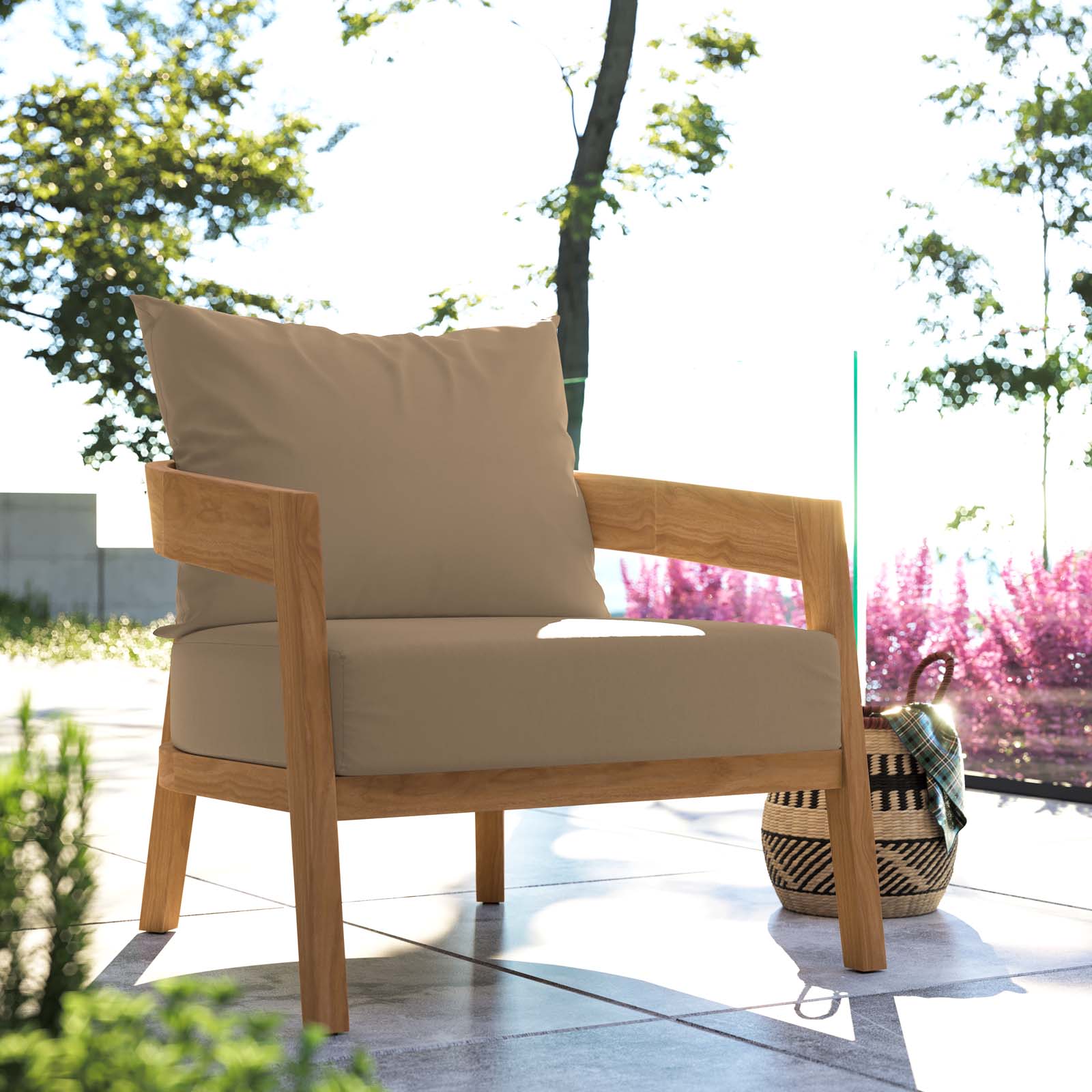 Brisbane Teak Wood Outdoor Patio Armchair Natural Light Brown