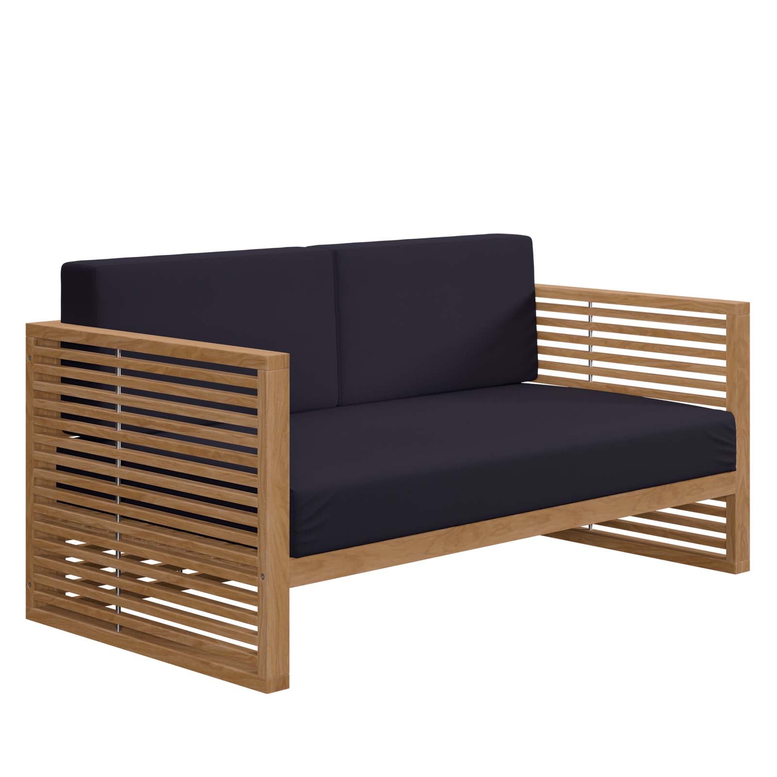 Modway Outdoor Sofas - Carlsbad Teak Wood Outdoor Patio Loveseat Natural Navy