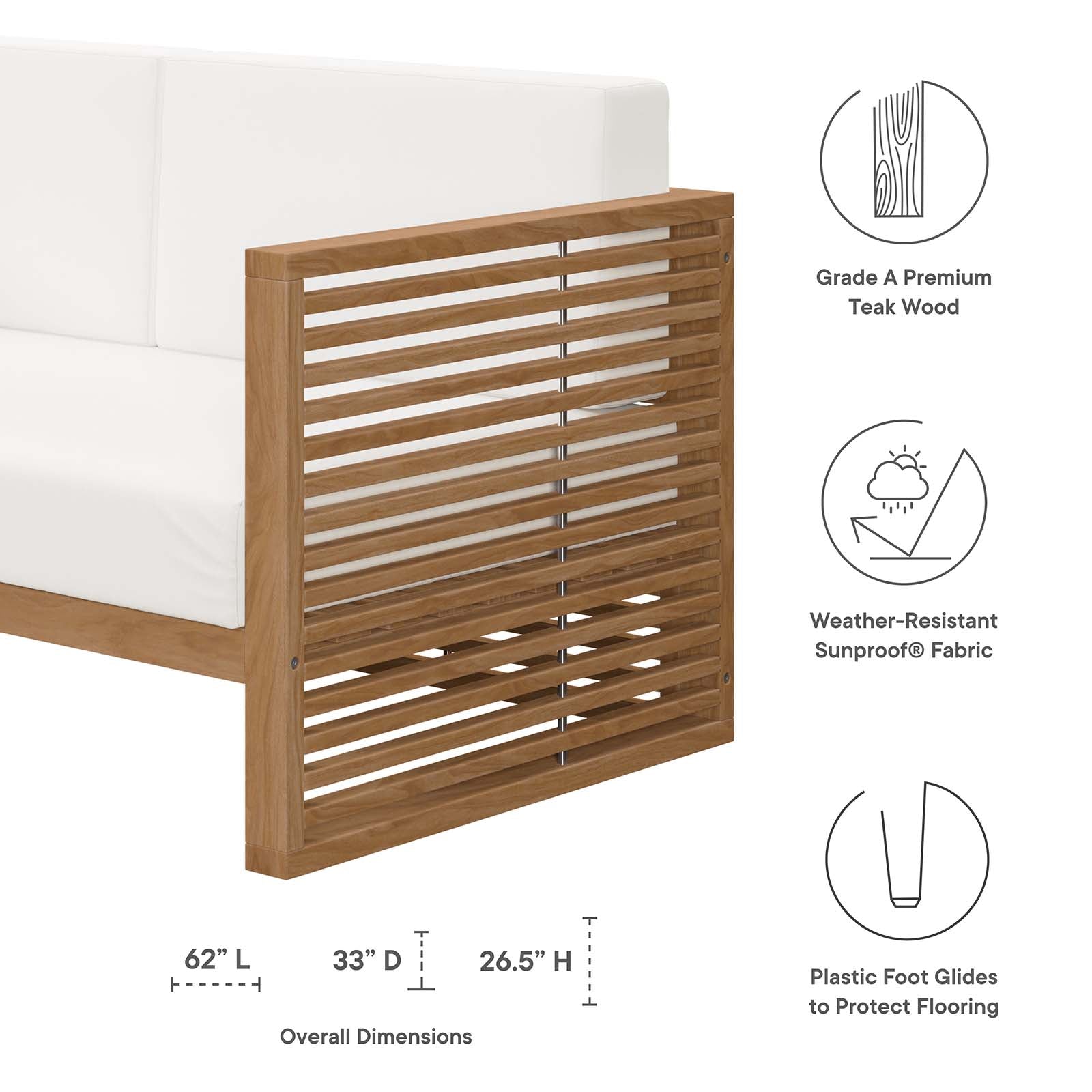 Modway Outdoor Sofas - Carlsbad Teak Wood Outdoor Patio Loveseat Natural White