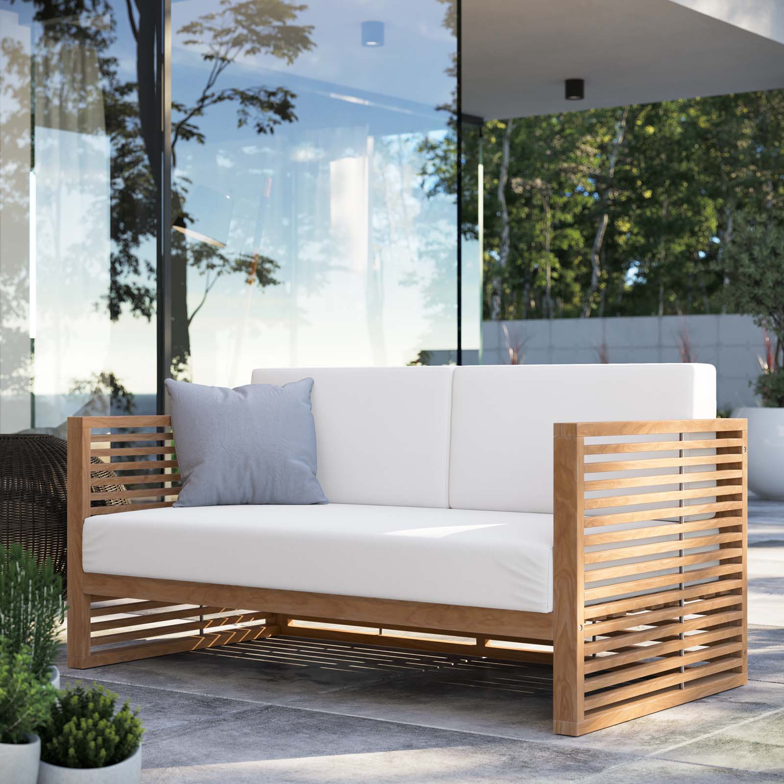 Modway Outdoor Sofas - Carlsbad Teak Wood Outdoor Patio Loveseat Natural White