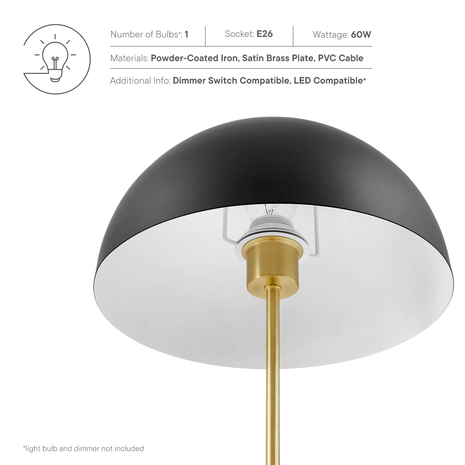 Modway Table Lamps - Ideal Metal Table Lamp Black Satin Brass