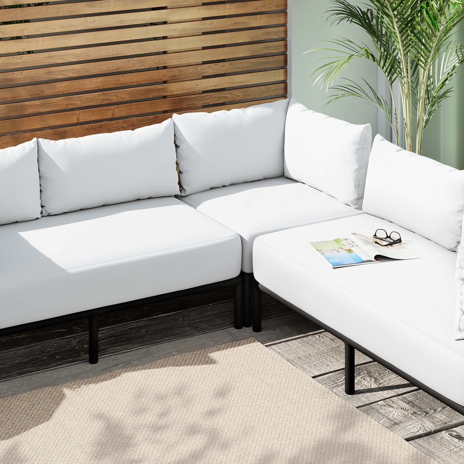 Modway Outdoor Sofas - Hanalei Outdoor Patio 3-Piece Sectional Ivory White