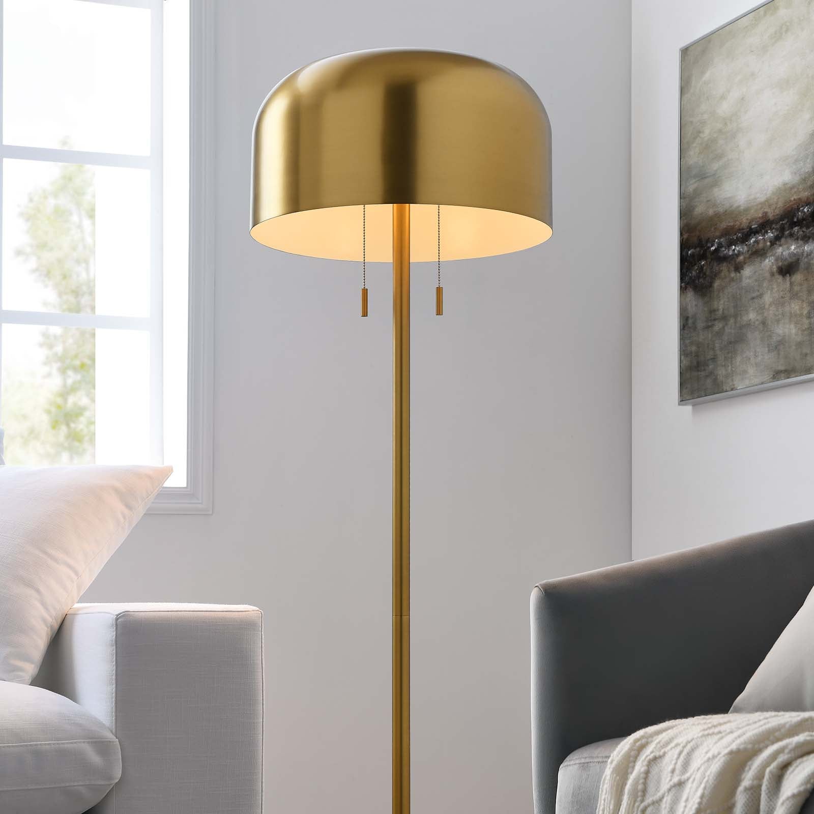 Avenue Floor Lamp Satin Brass, Modern Design