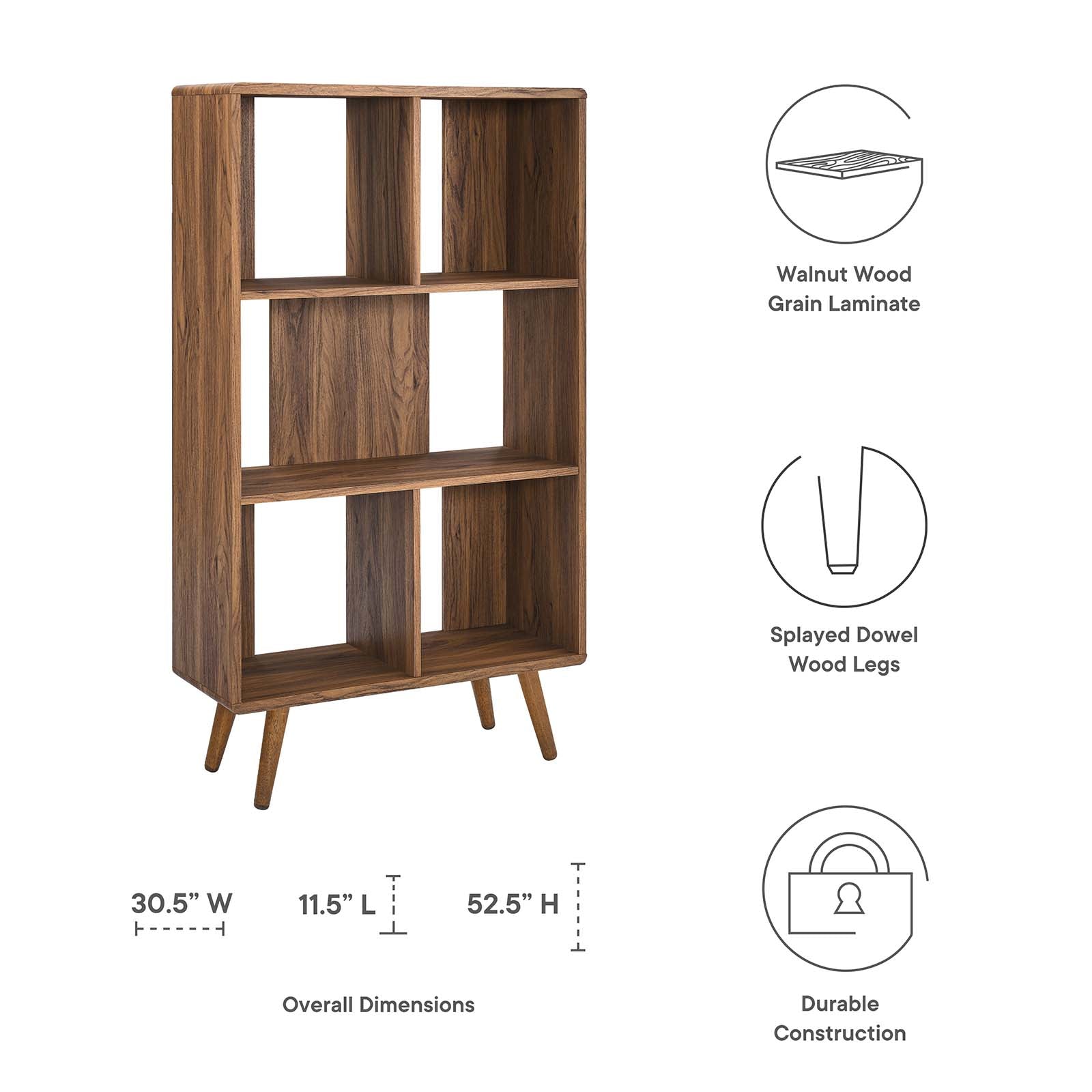 Modway Bookcases & Display Units - Transmit 31" Wood Bookcase Walnut