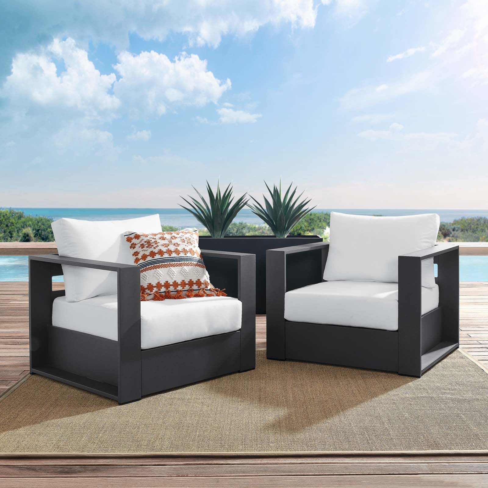 Modway Outdoor Conversation Sets - Tahoe Outdoor Patio Powder-Coated Aluminum 2-Piece Armchair Set Gray White