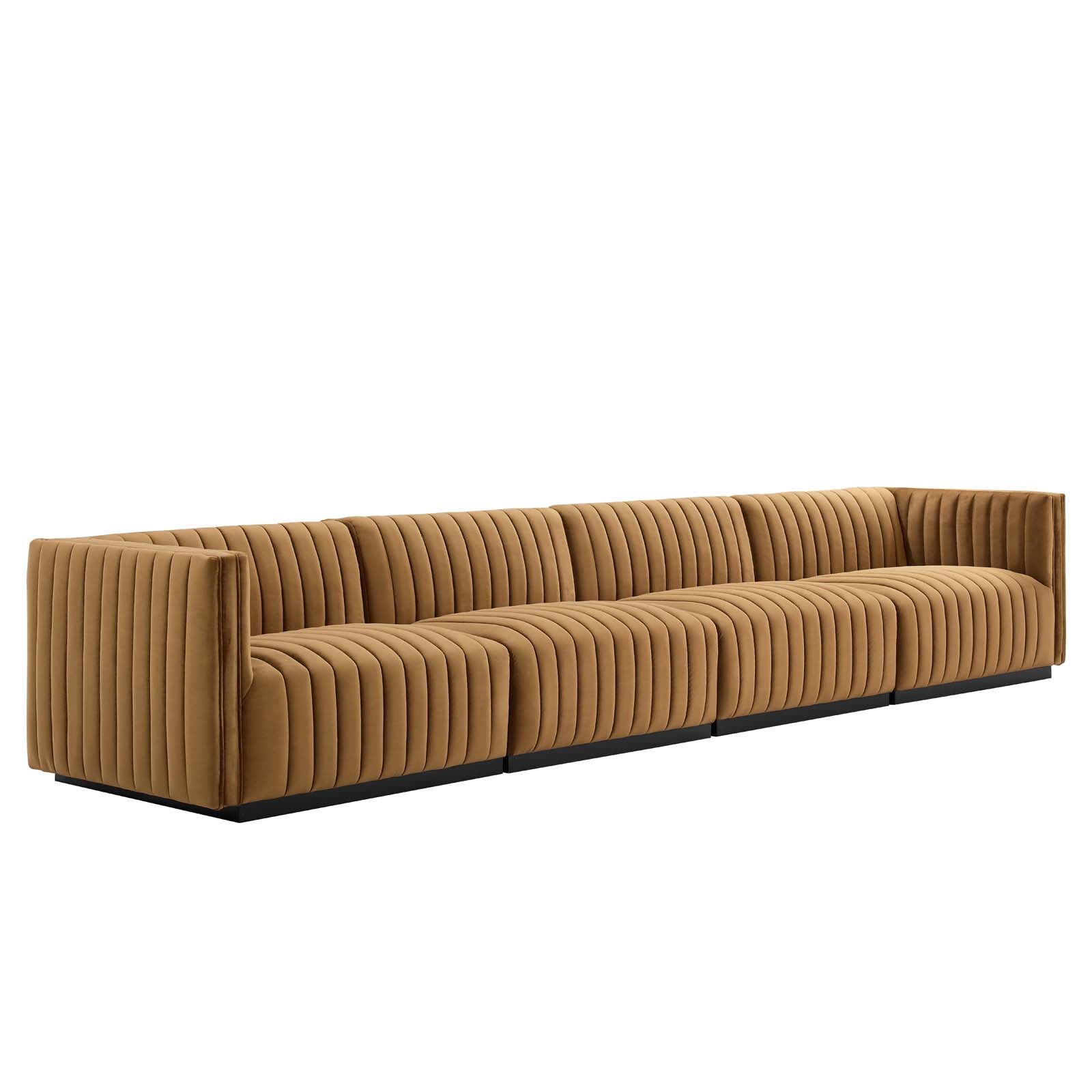 Modway Sofas & Couches - Conjure Channel Tufted Performance Velvet 4-Piece Sofa Black Cognac