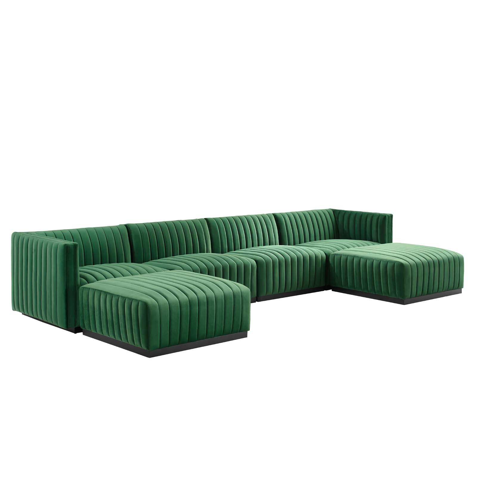 Modway Sectional Sofas - Conjure Channel Tufted Performance Plywood Velvet 6-Piece Sectional Black Emerald