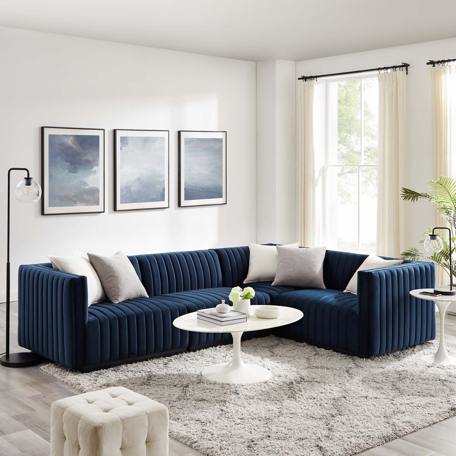 Navy blue store tufted sectional