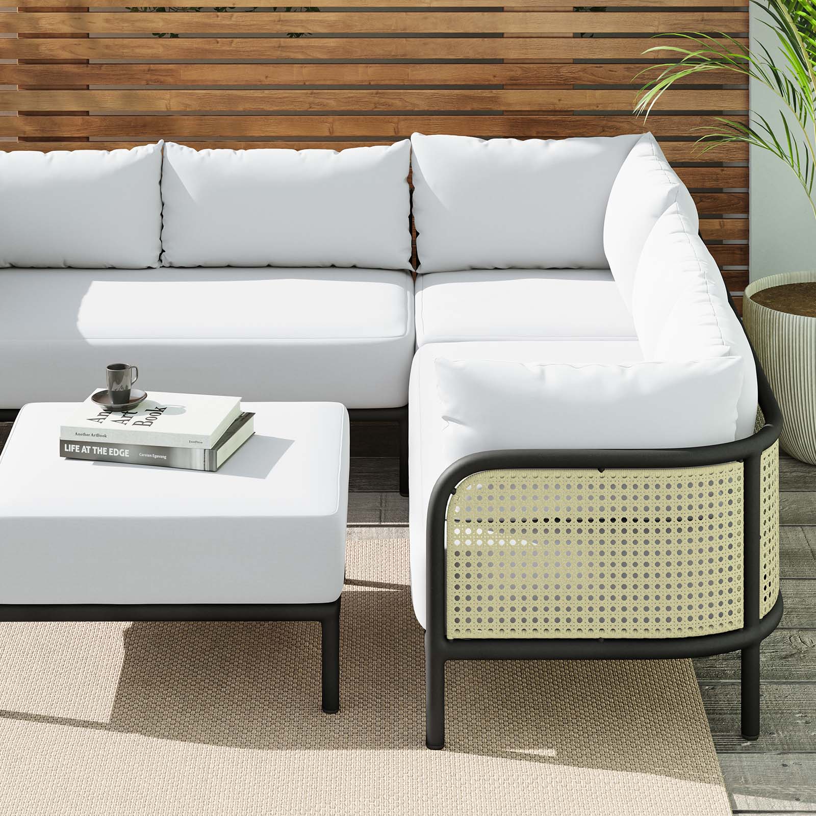 Modway Outdoor Sofas - Hanalei Outdoor Patio 4-Piece Sectional Ivory White