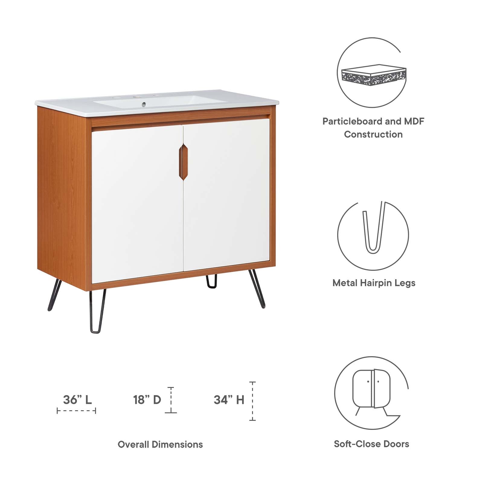 Modway Bathroom Vanity - Energize 36" Bathroom Vanity Cherry