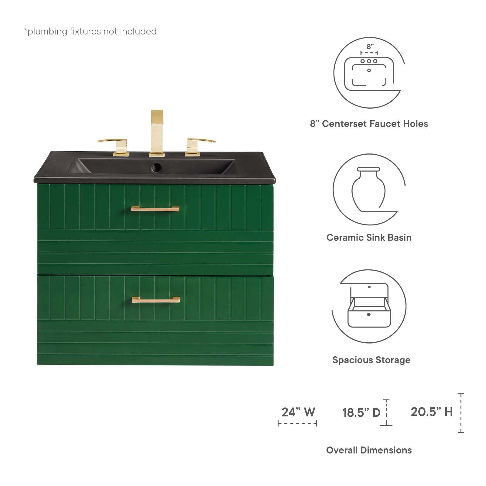 Modway Bathroom Vanity - Daybreak 24" Bathroom Vanity Green Black