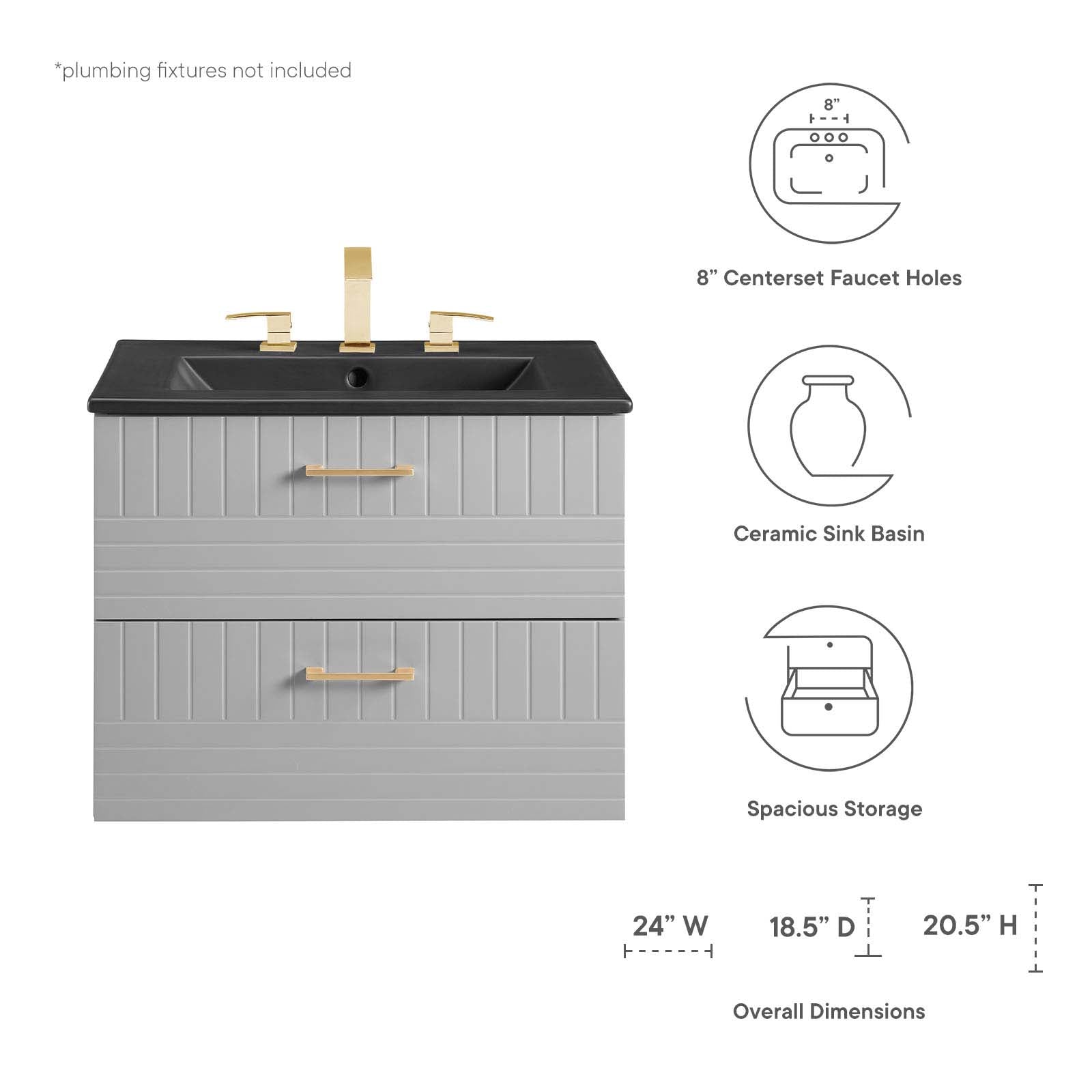 Modway Bathroom Vanity - Daybreak 24" Bathroom Vanity Light Gray Black