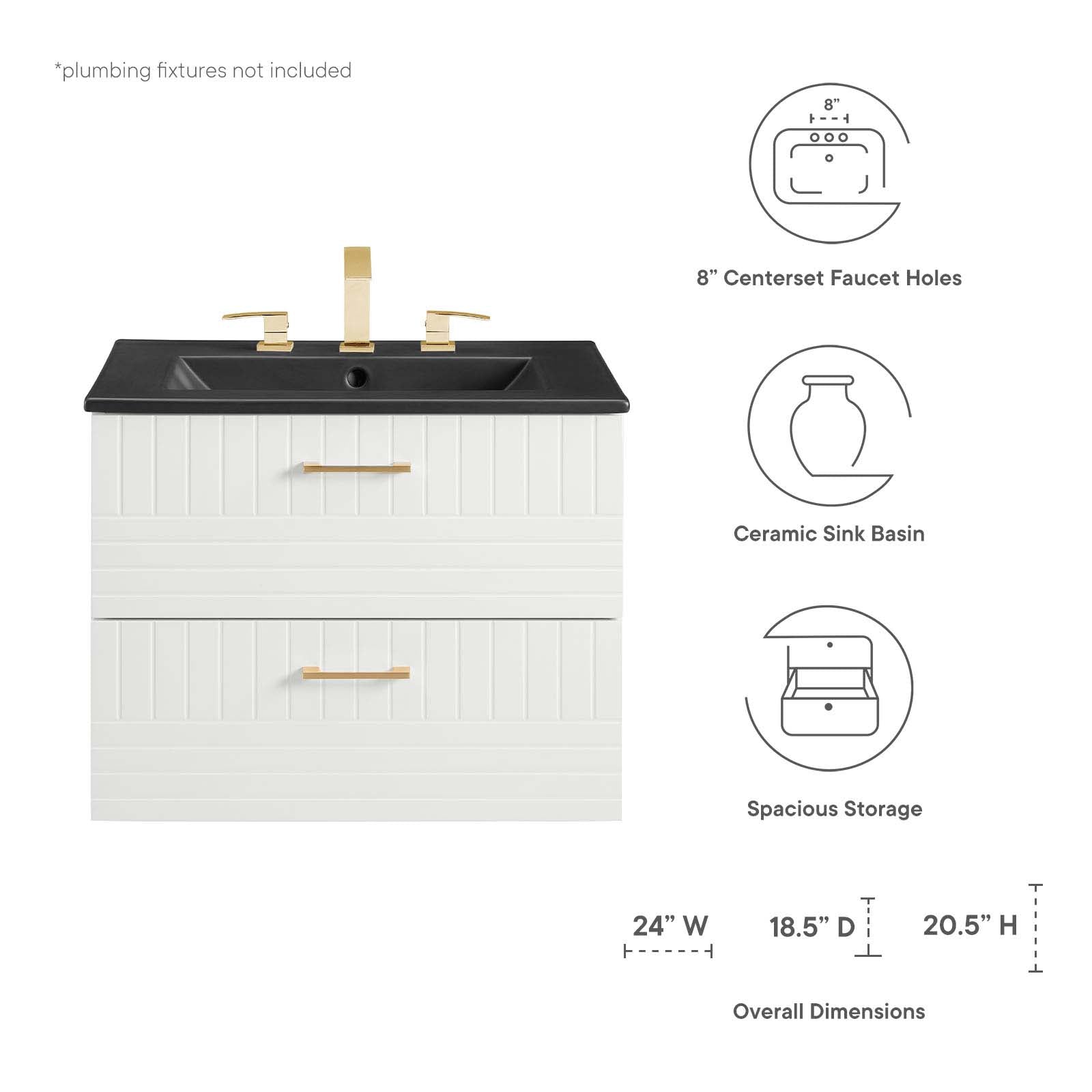 Modway Bathroom Vanity - Daybreak 24" Bathroom Vanity White Black