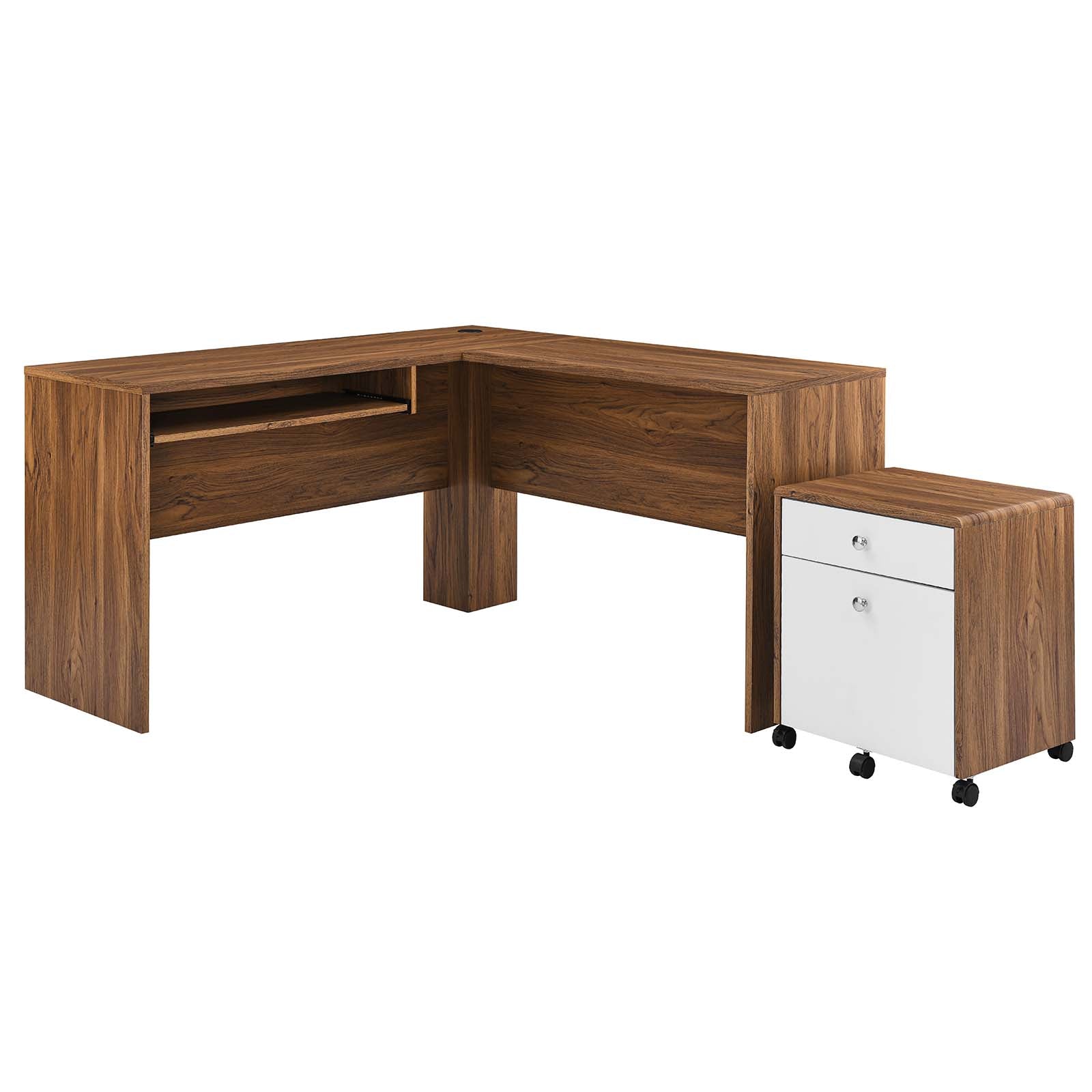 Modway Desks - Transmit Wood Desk And File Cabinet Set Walnut White