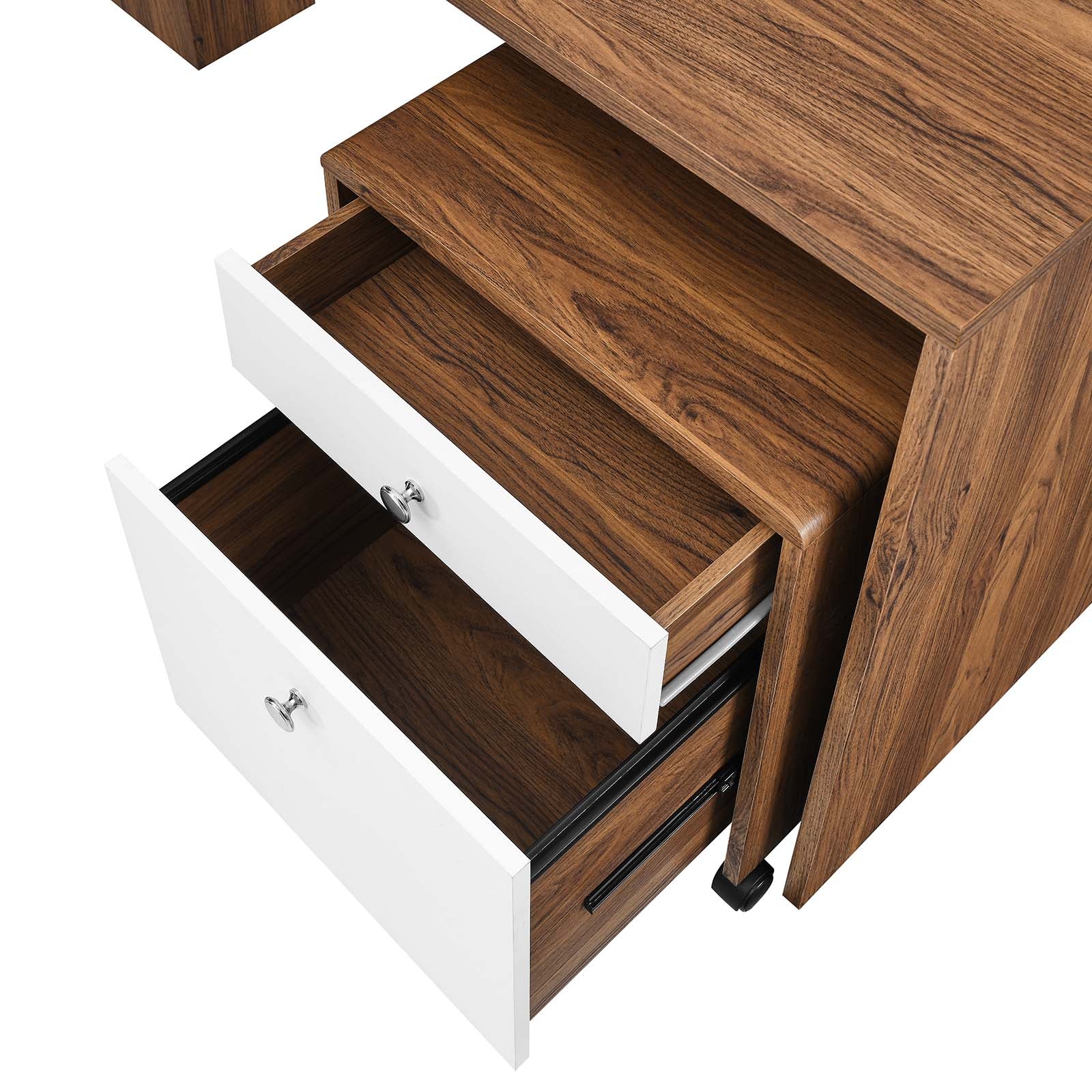 Modway Desks - Transmit Wood Desk And File Cabinet Set Walnut White