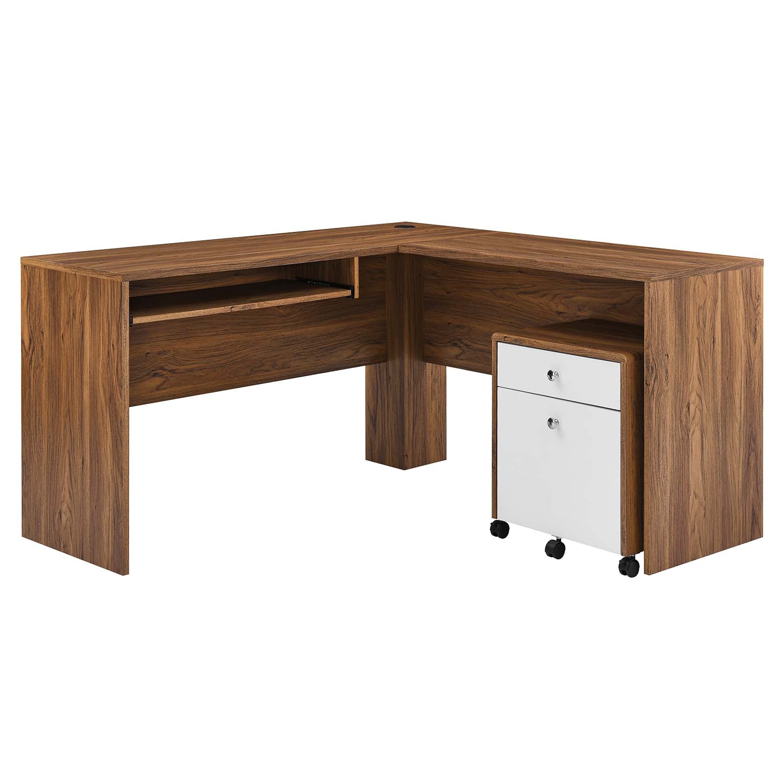 Modway Desks - Transmit Wood Desk And File Cabinet Set Walnut White