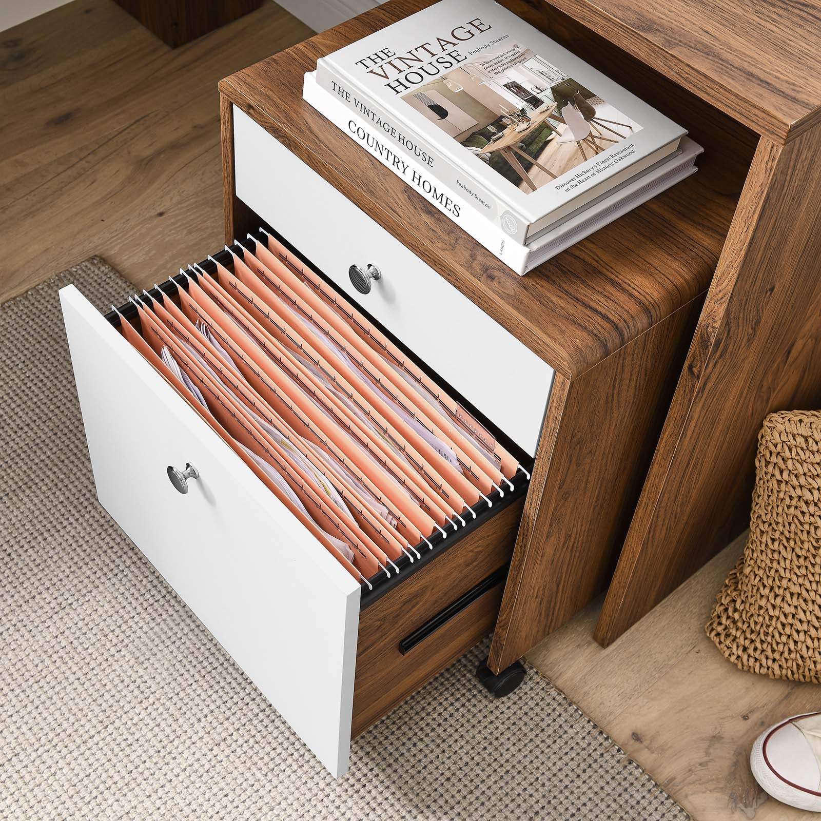 Modway Desks - Transmit Wood Desk And File Cabinet Set Walnut White