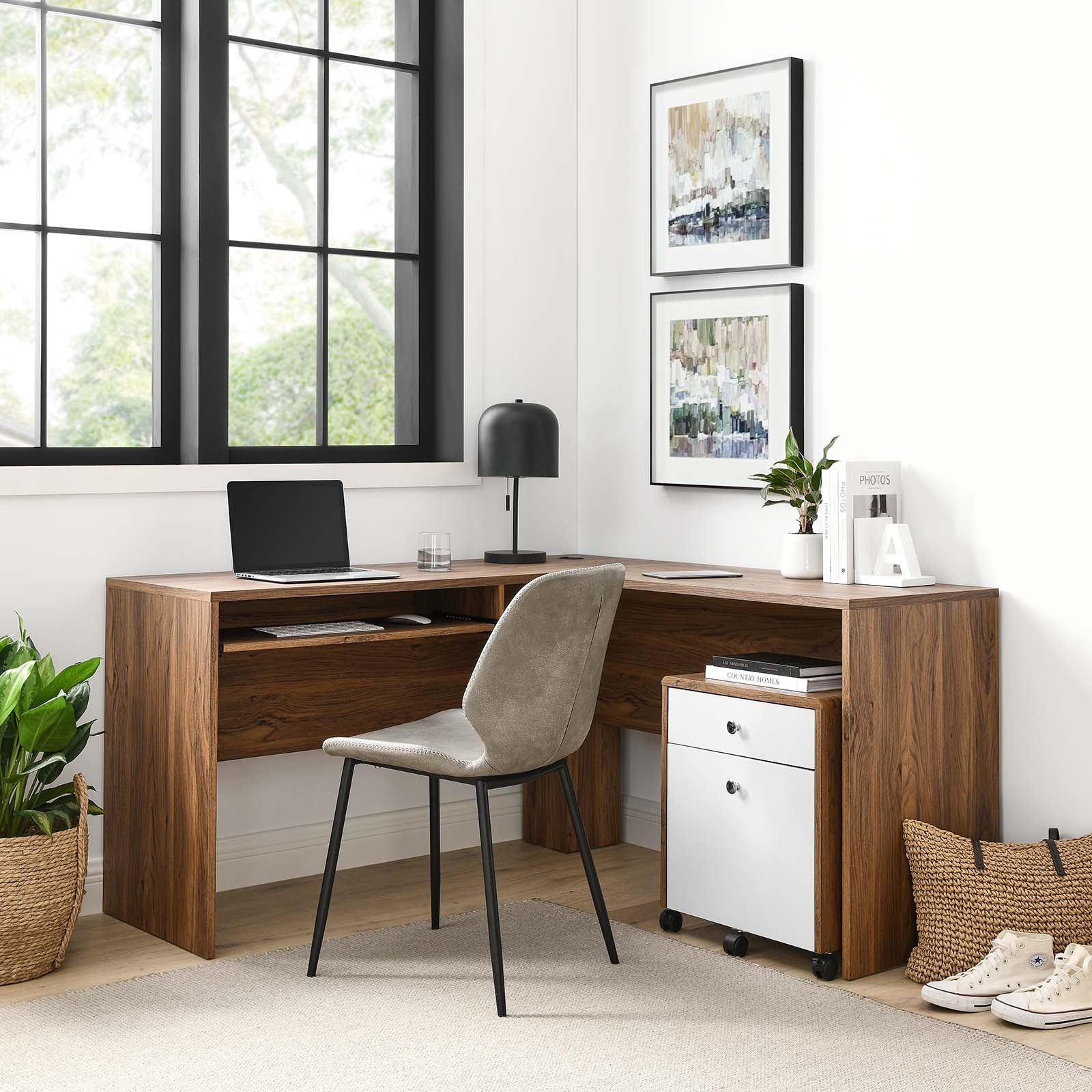 Modway Desks - Transmit Wood Desk And File Cabinet Set Walnut White