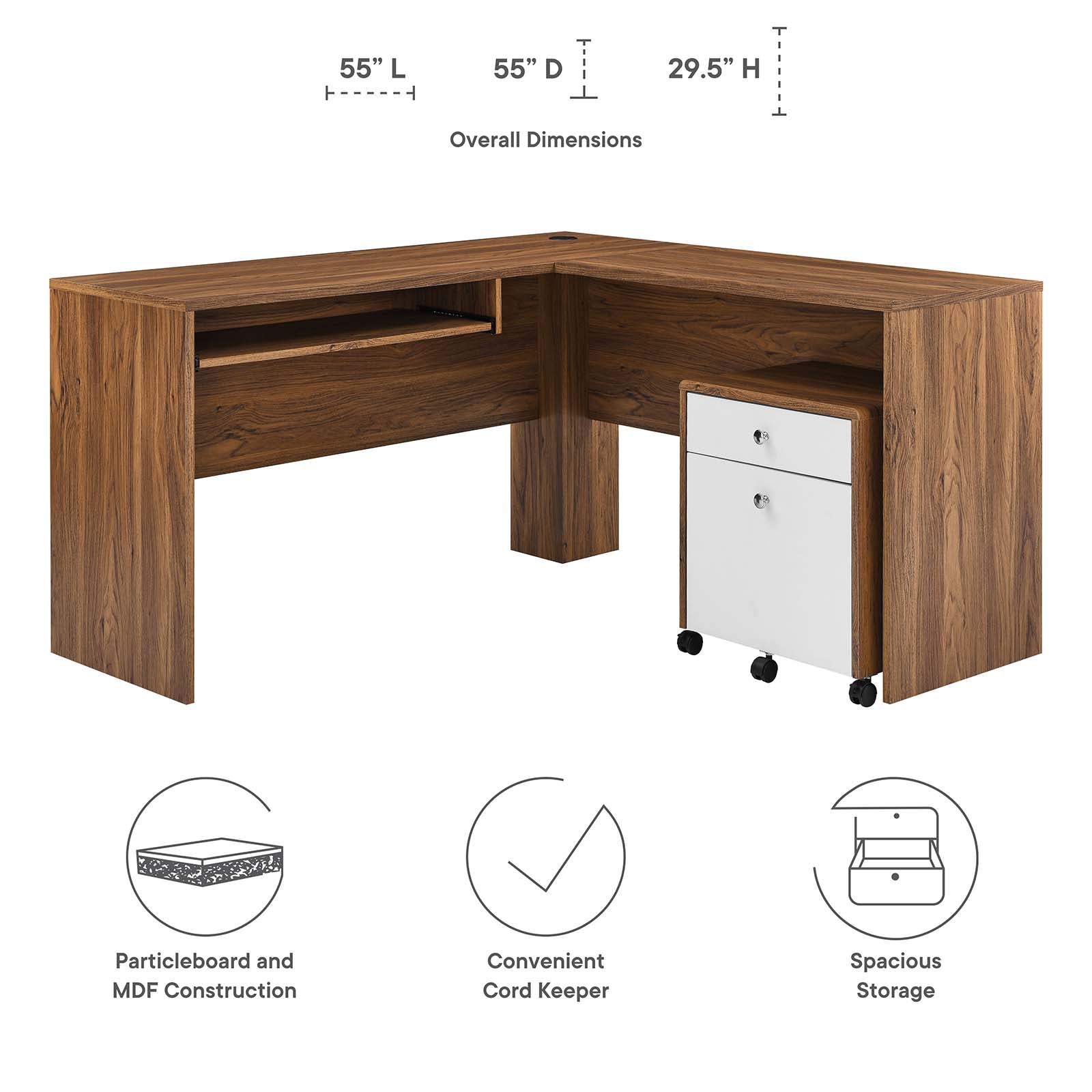 Modway Desks - Transmit Wood Desk And File Cabinet Set Walnut White