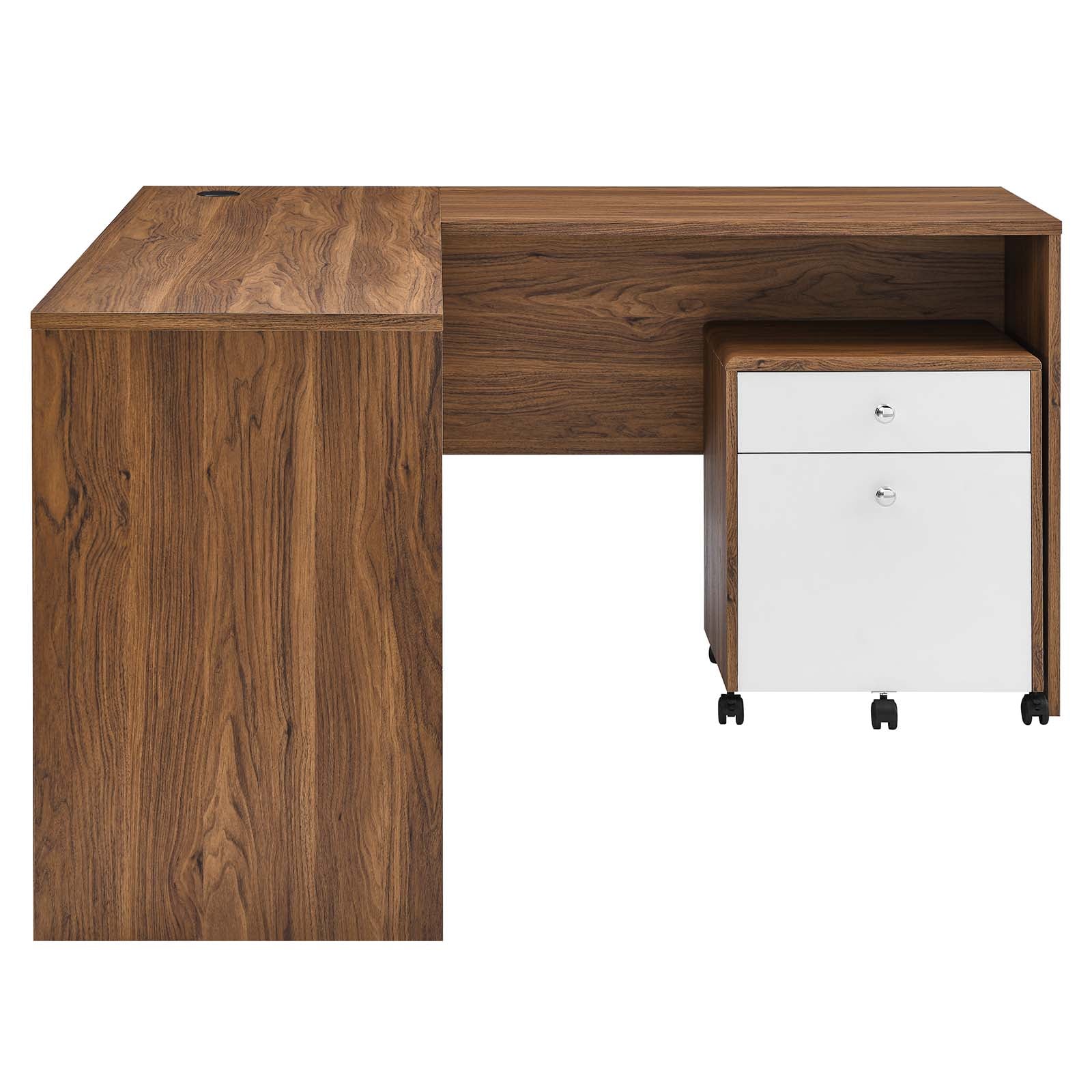 Modway Desks - Transmit Wood Desk And File Cabinet Set Walnut White