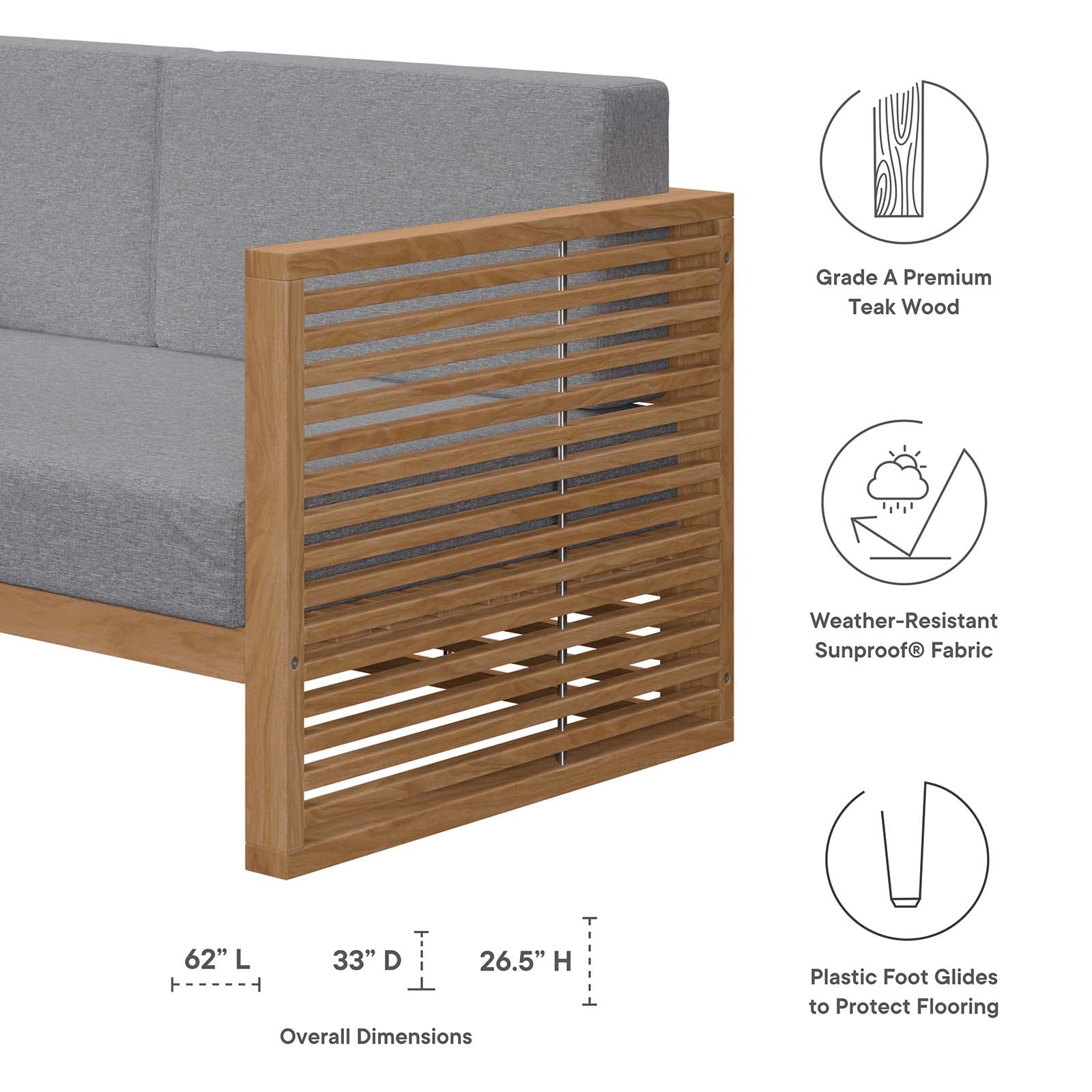 Modway Outdoor Conversation Sets - Carlsbad 6 Piece Teak Wood Outdoor Patio Outdoor Patio Set Natural Gray