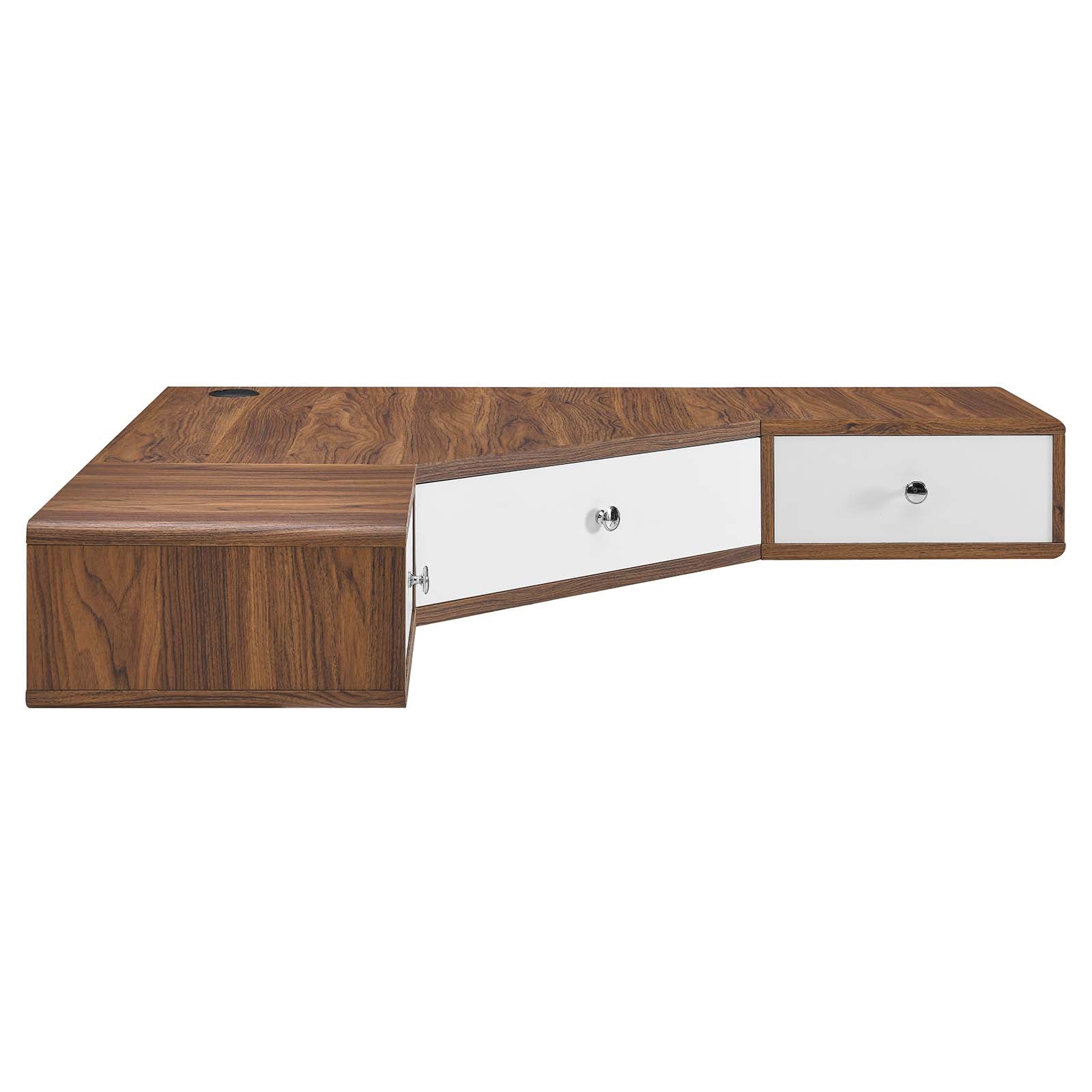 Modway Desks - Transmit 47" Wall Mount Corner Walnut Office Desk Walnut White