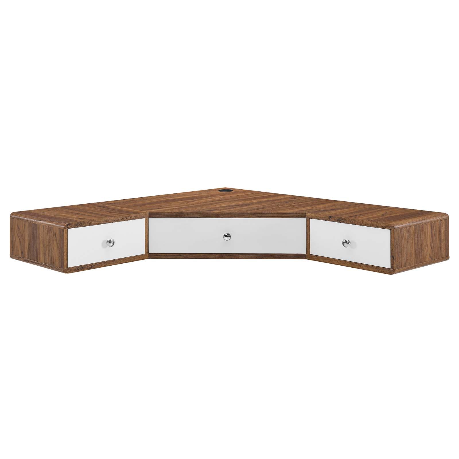 Modway Desks - Transmit 47" Wall Mount Corner Walnut Office Desk Walnut White