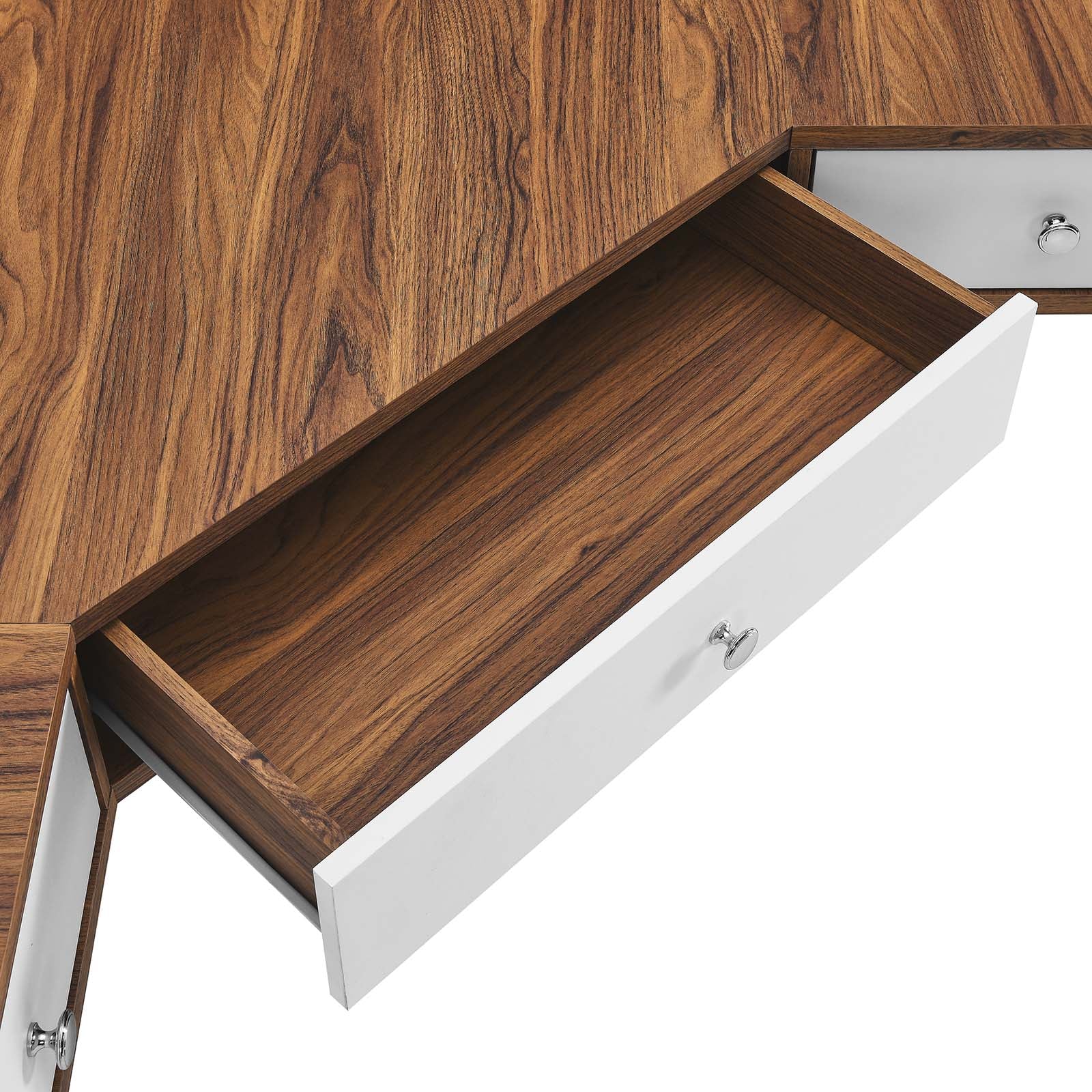 Modway Desks - Transmit 47" Wall Mount Corner Walnut Office Desk Walnut White