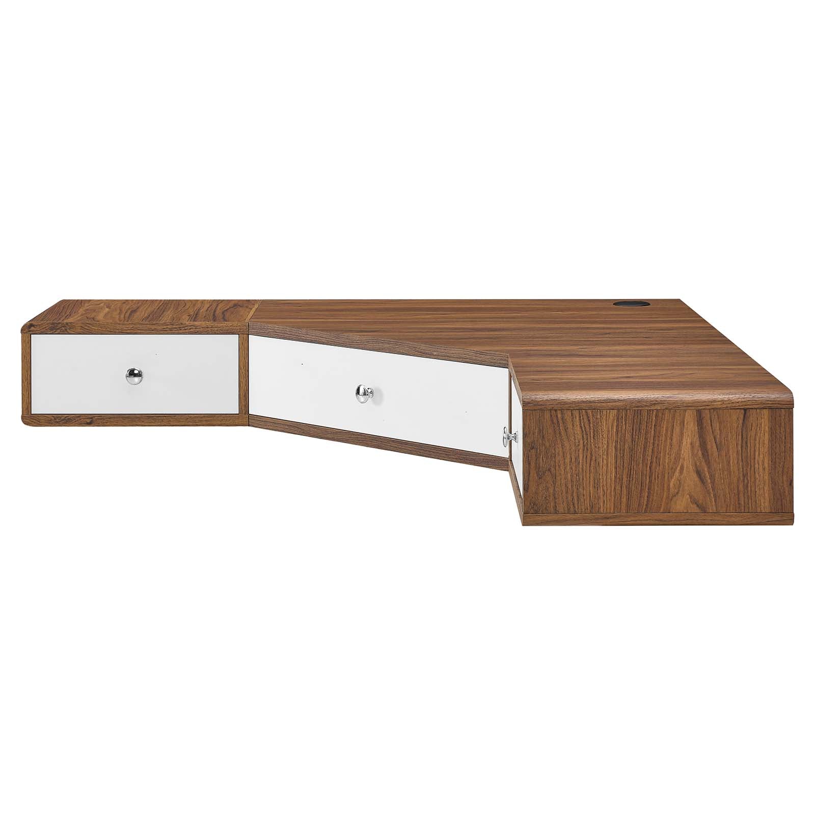 Modway Desks - Transmit 47" Wall Mount Corner Walnut Office Desk Walnut White