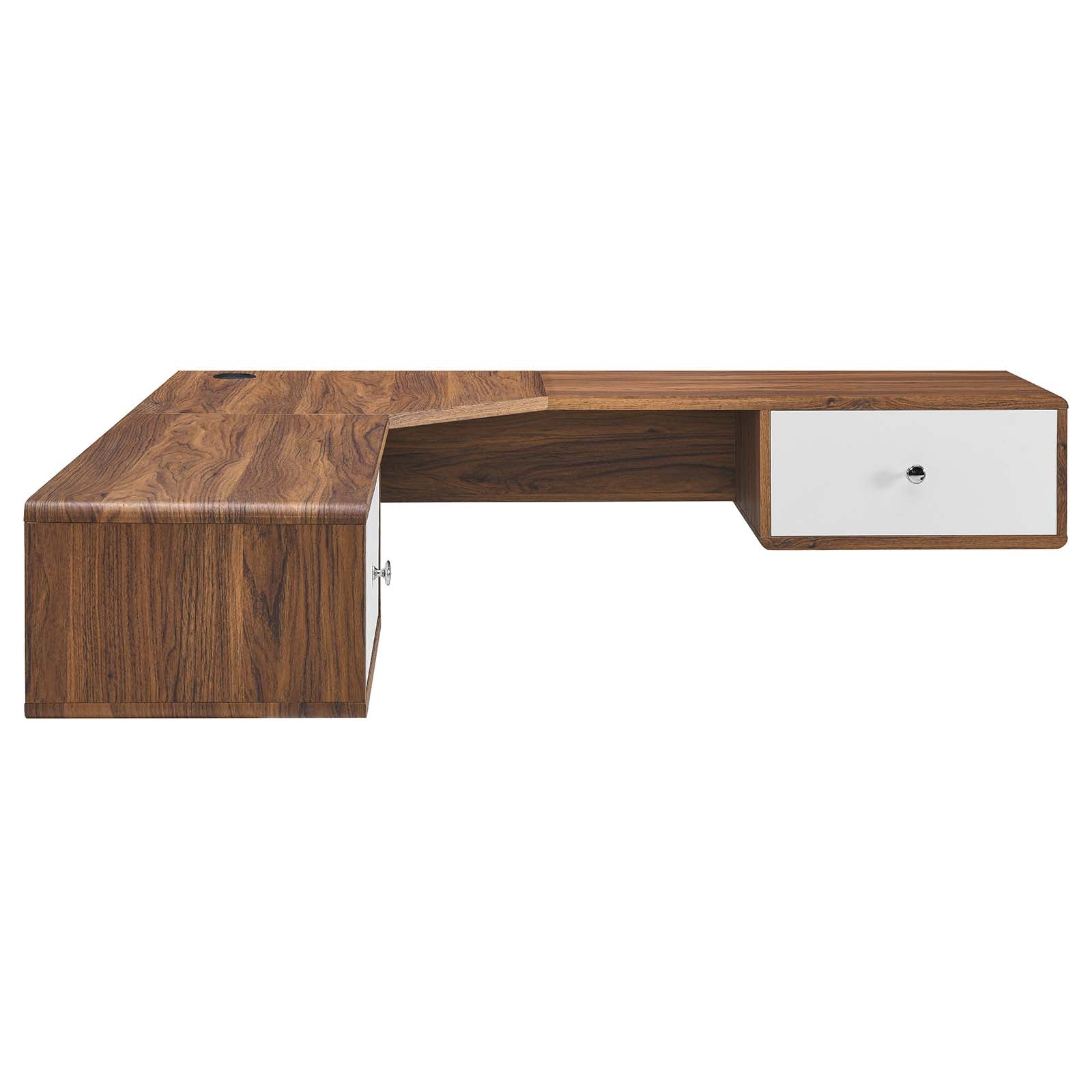 Modway Desks - Transmit 55" Wall Mount Corner Wood Office Desk Walnut White