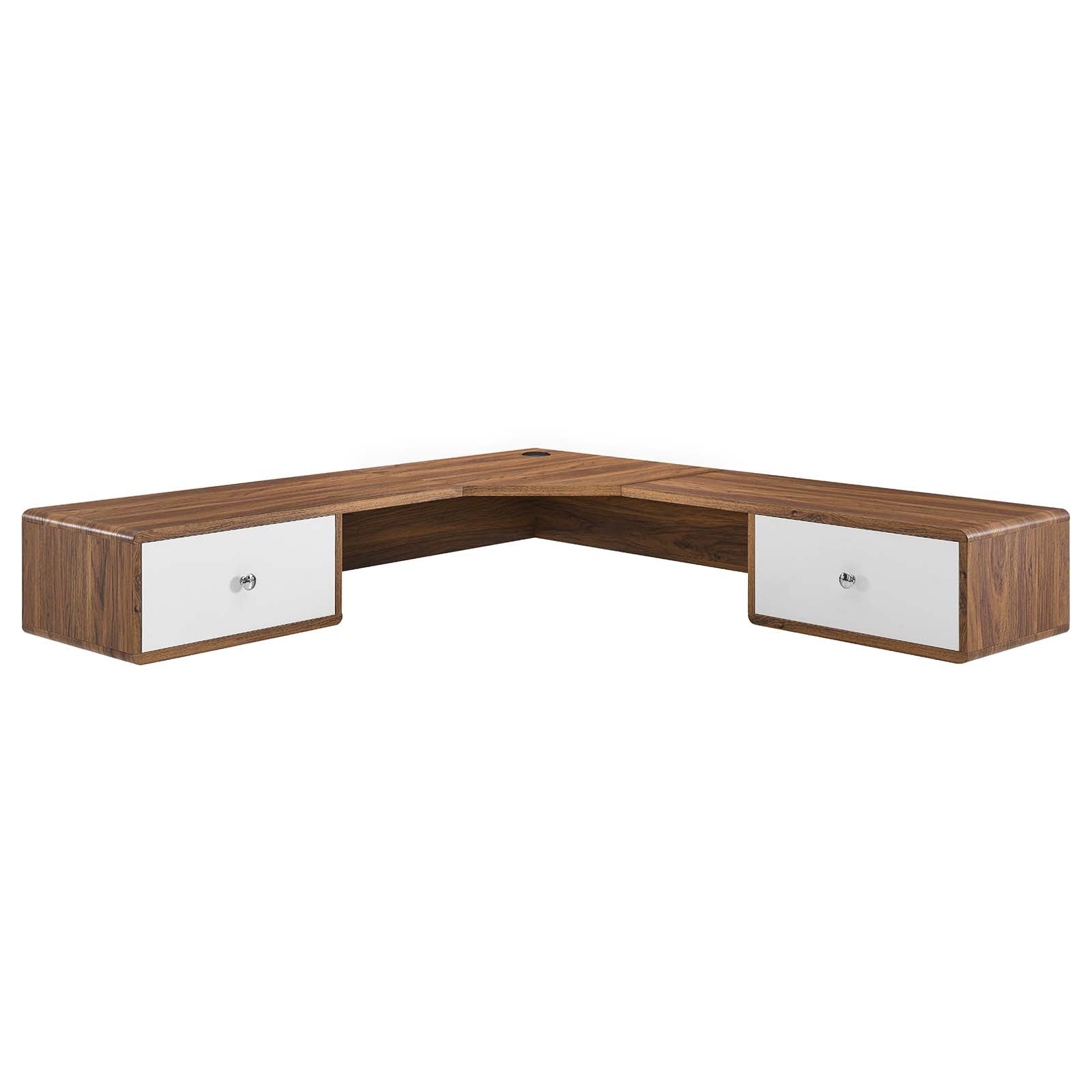 Modway Desks - Transmit 55" Wall Mount Corner Wood Office Desk Walnut White