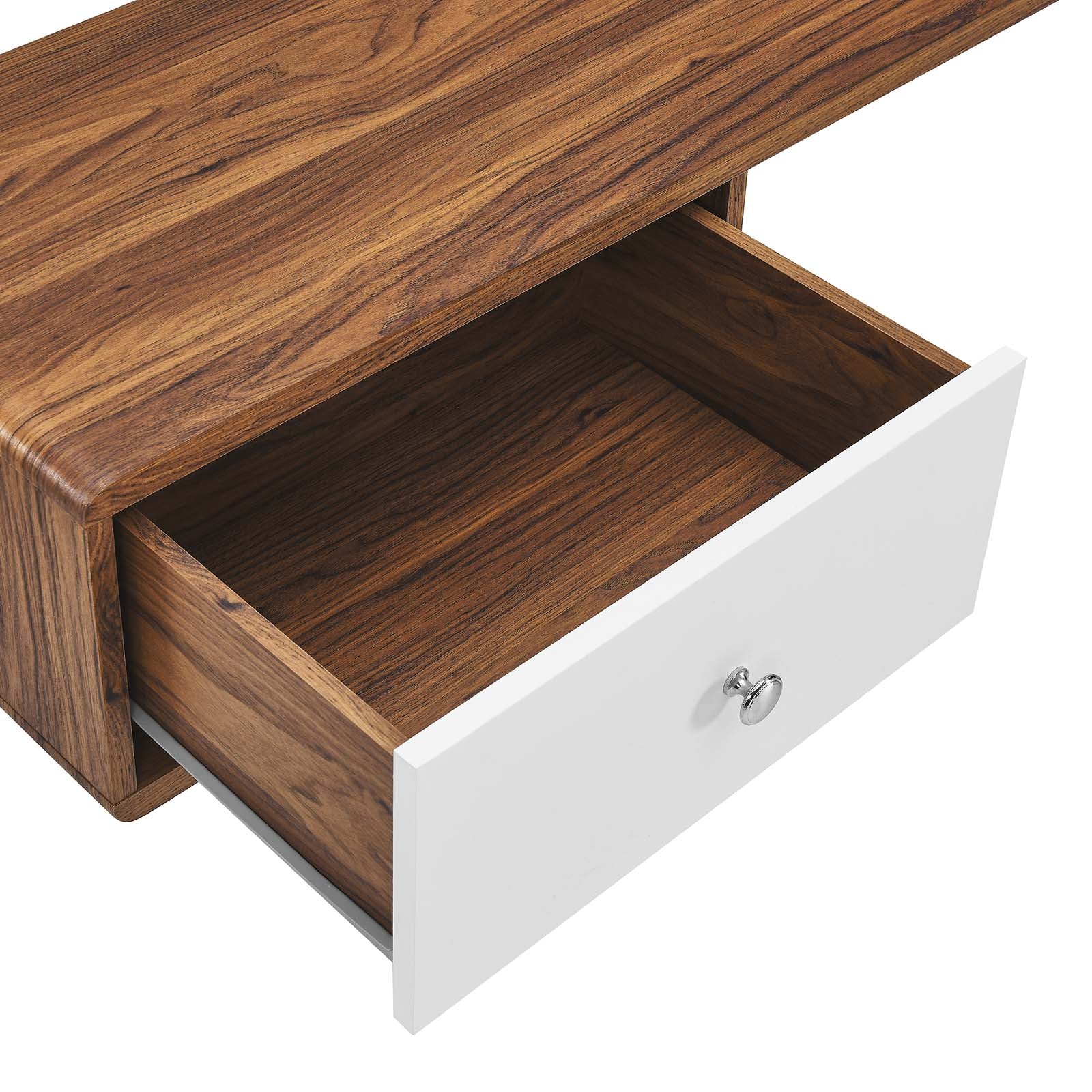 Modway Desks - Transmit 55" Wall Mount Corner Wood Office Desk Walnut White