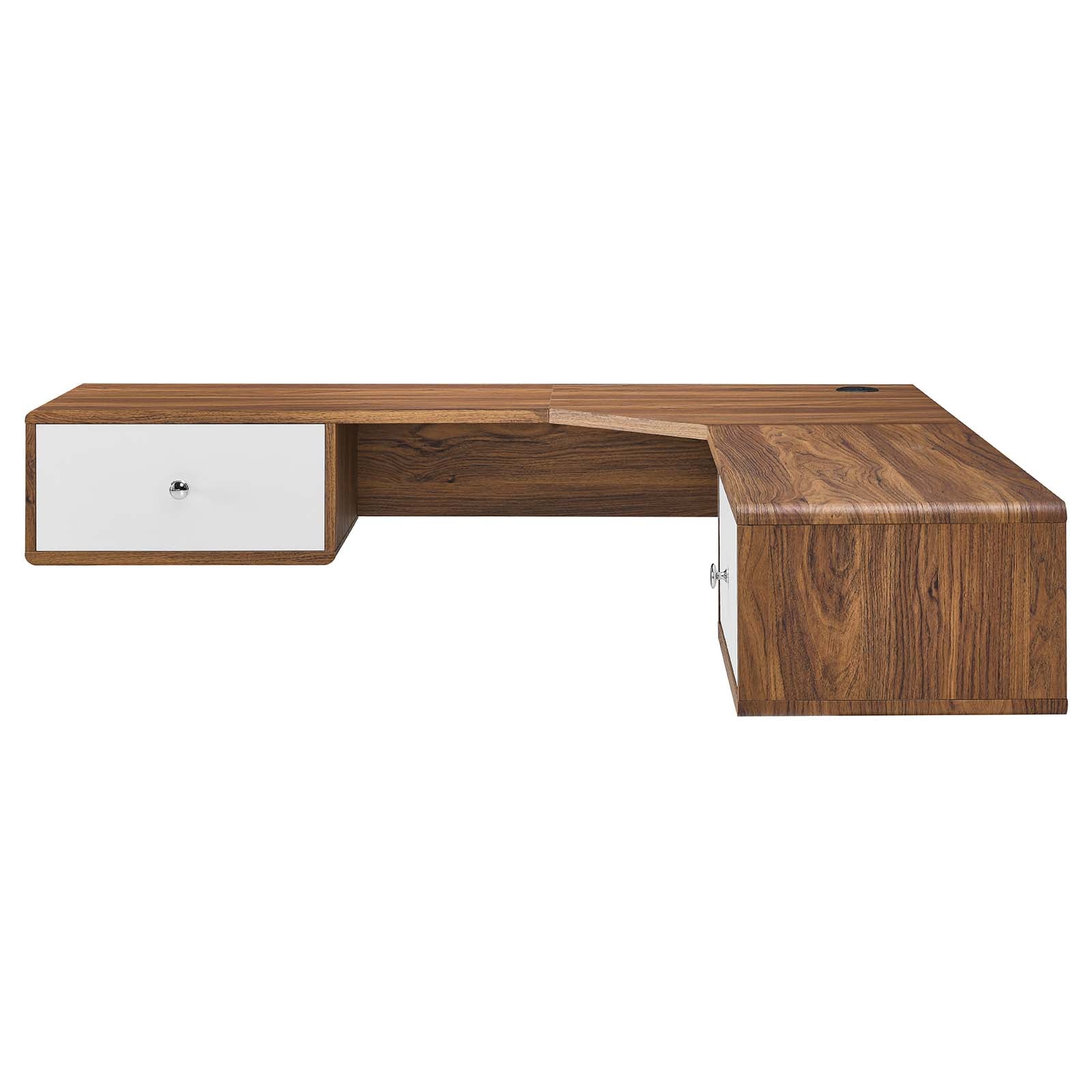 Modway Desks - Transmit 55" Wall Mount Corner Wood Office Desk Walnut White