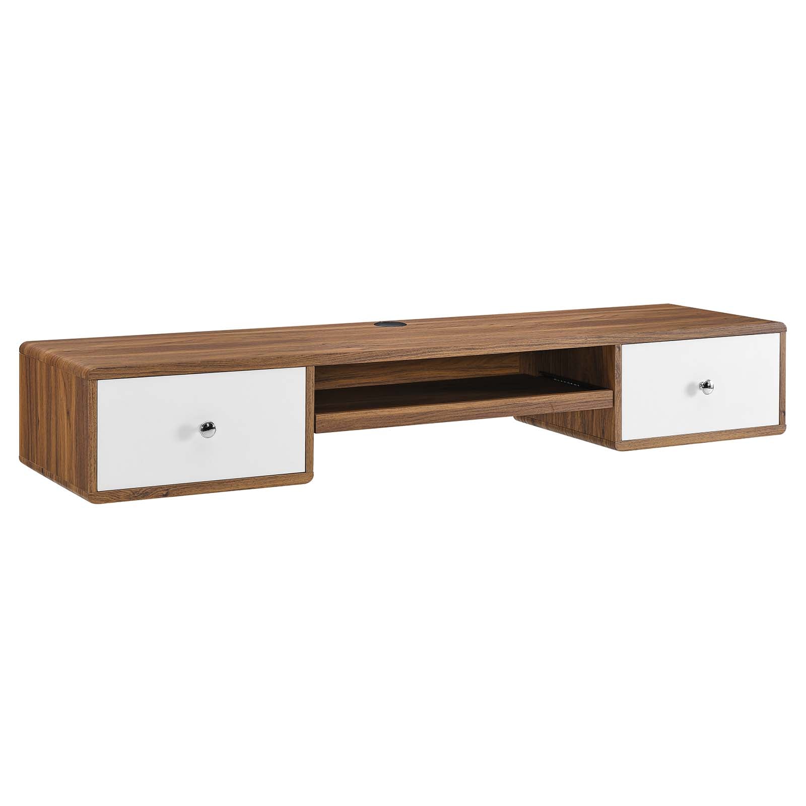 Modway Desks - Transmit 60" Wall Mount Wood Office Desk Walnut White